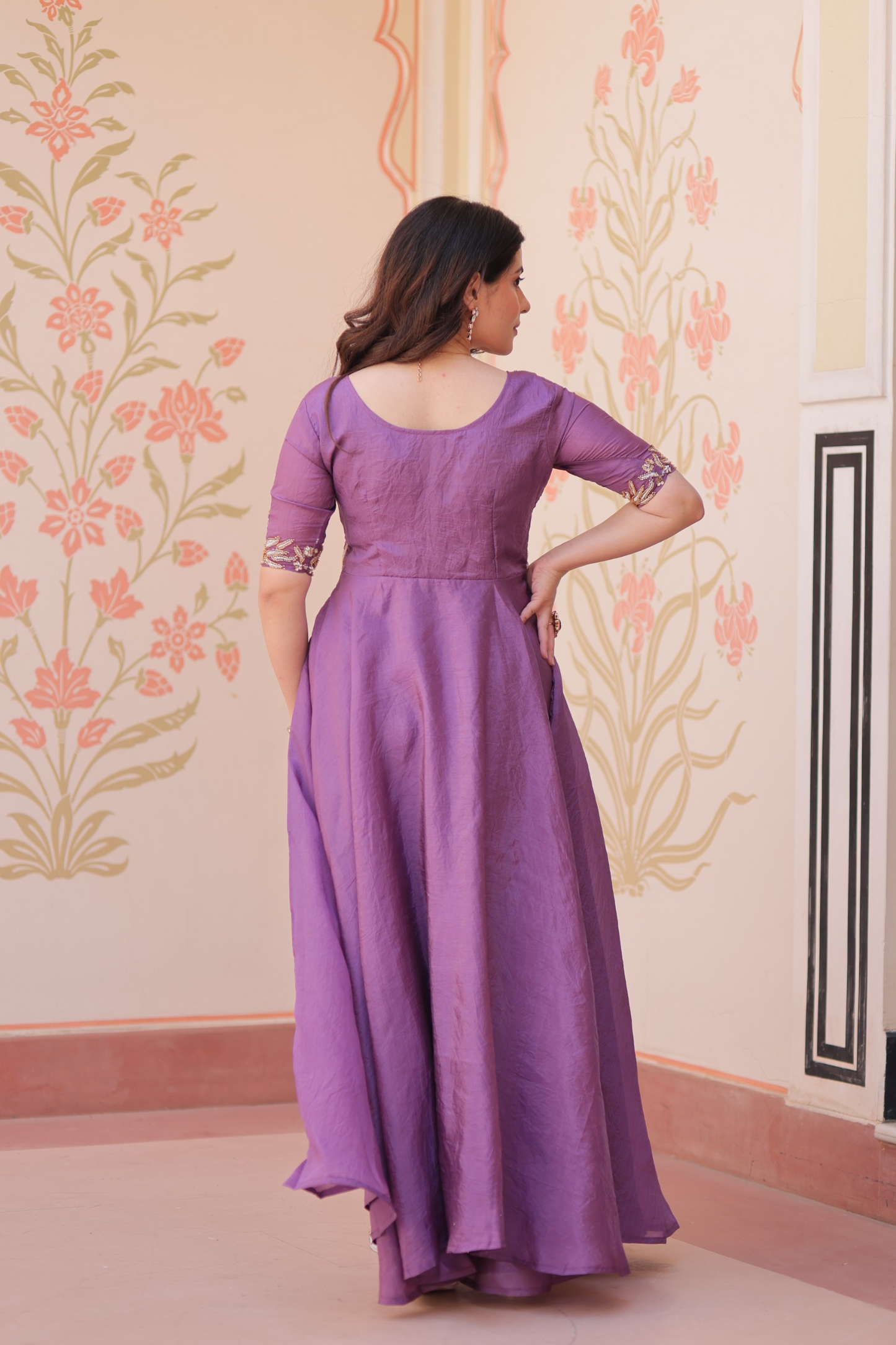 Purple Gold Crush Beads Embroidered Gown