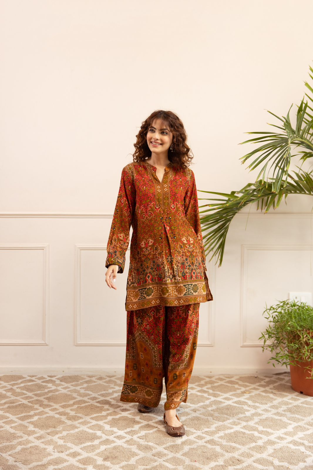 Orange Multi Coloured Cosy Comfy Kurta Palazzo Set