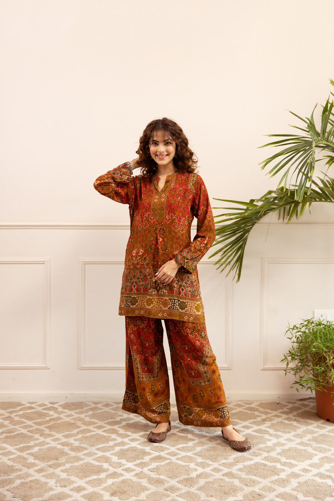 Orange Multi Coloured Cosy Comfy Kurta Palazzo Set