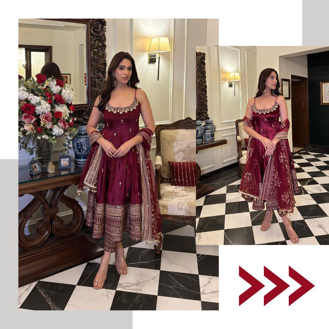 Vichitra Silk Maroon Anakali Suit - Festive Wear