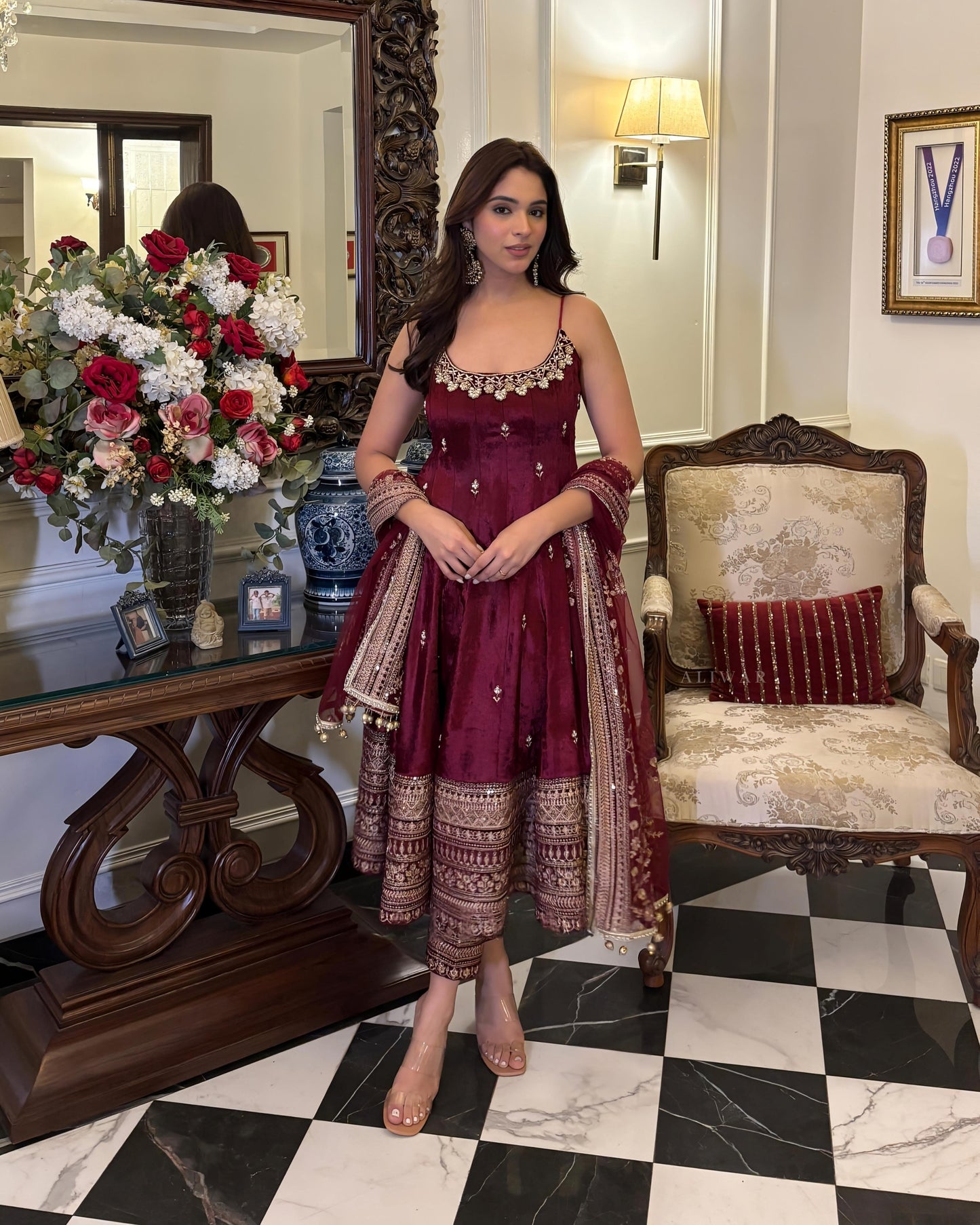 Vichitra Silk Maroon Anakali Suit - Festive Wear