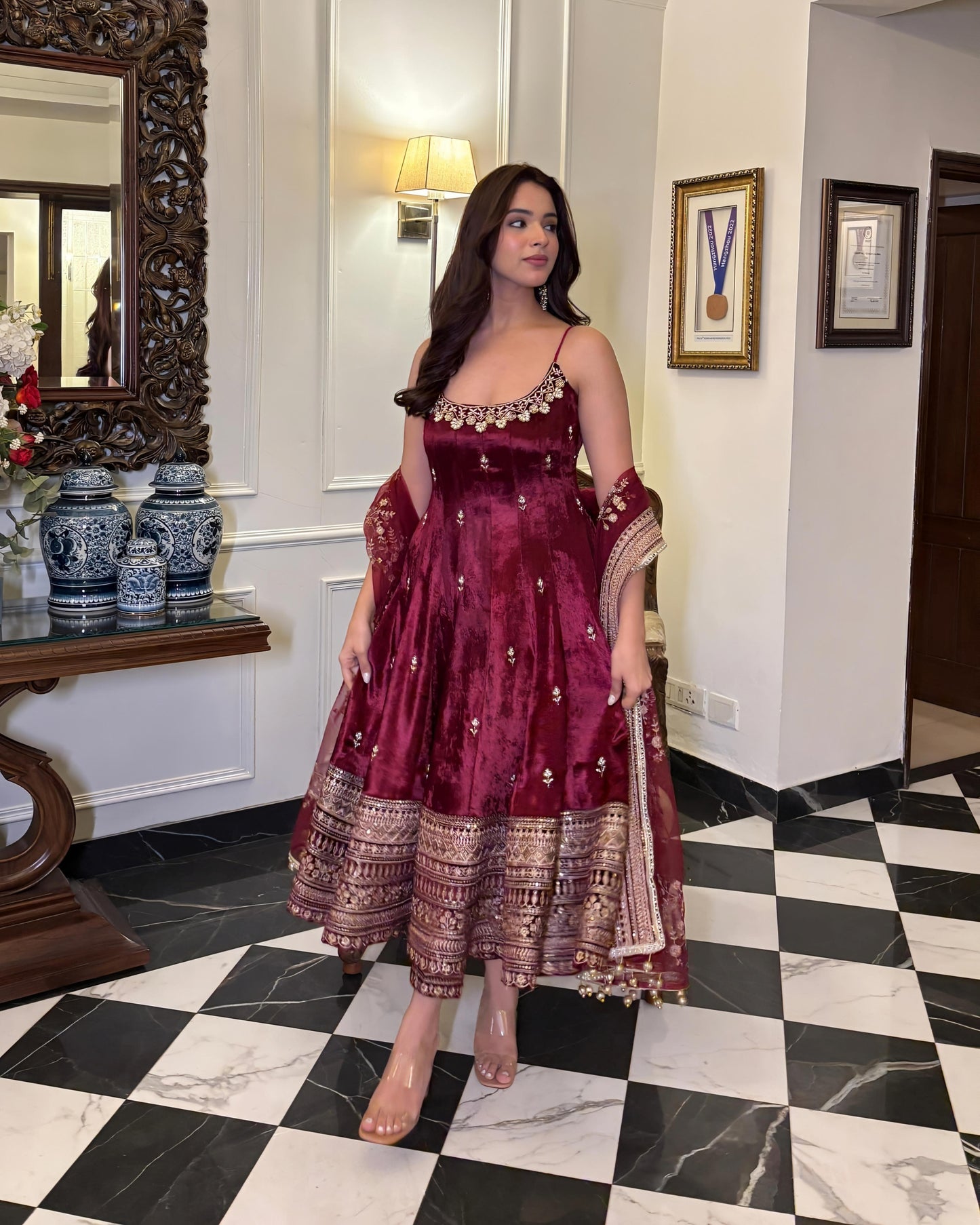 Vichitra Silk Maroon Anakali Suit - Festive Wear