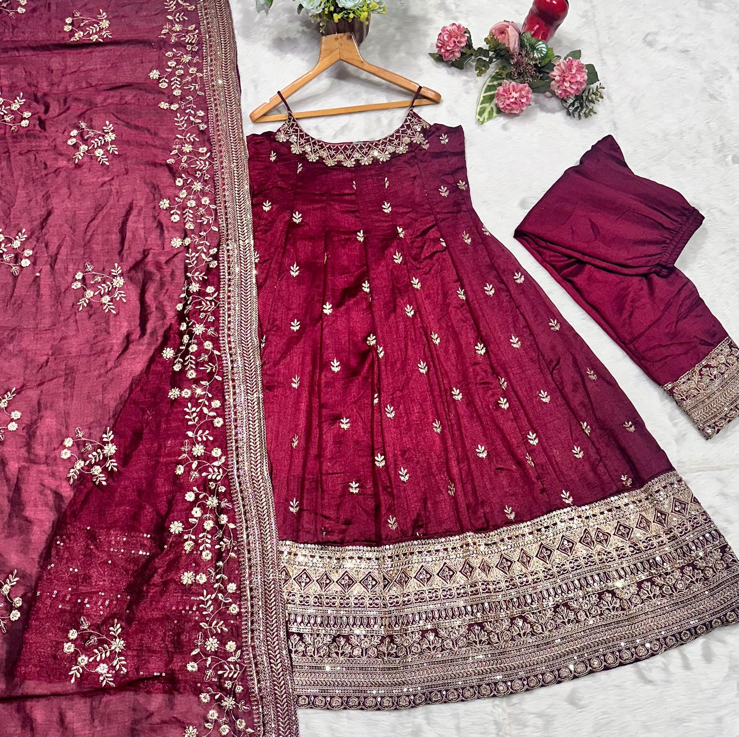 Vichitra Silk Maroon Anakali Suit - Festive Wear