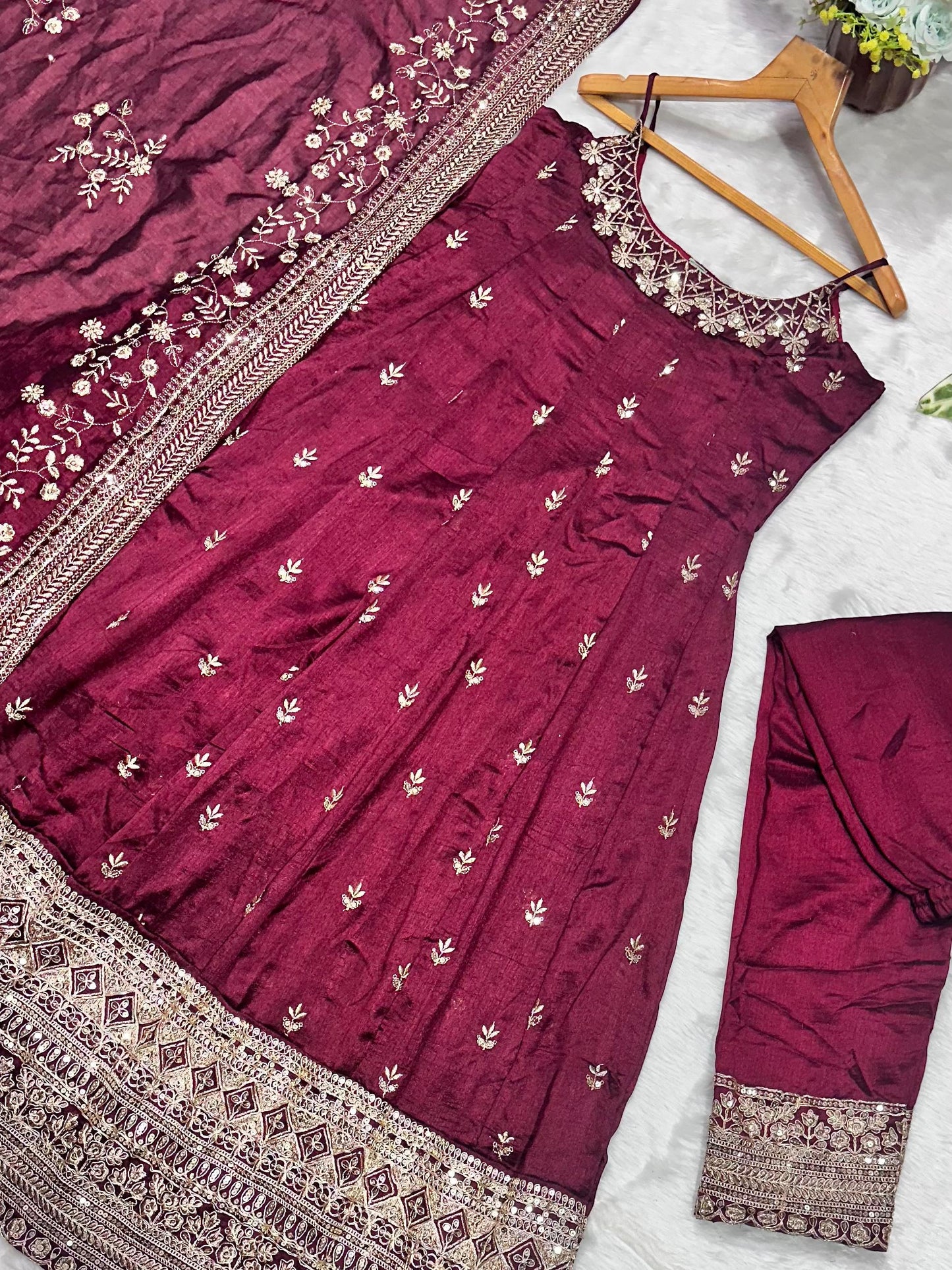 Vichitra Silk Maroon Anakali Suit - Festive Wear