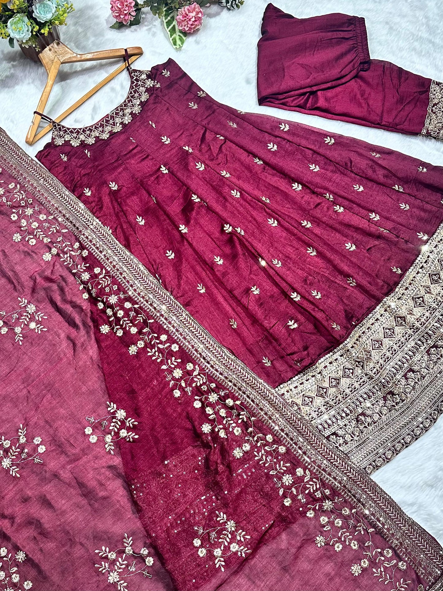 Vichitra Silk Maroon Anakali Suit - Festive Wear