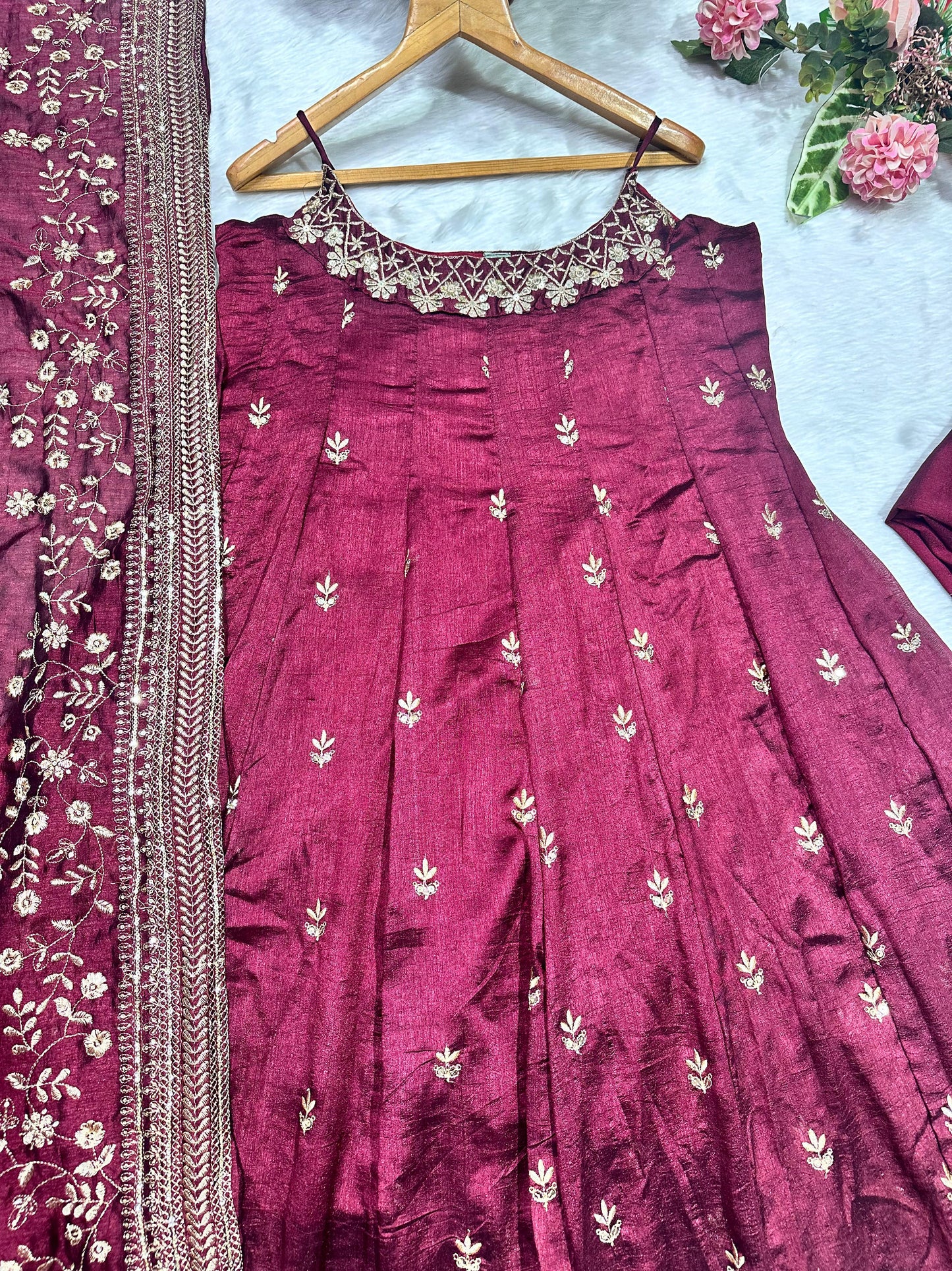 Vichitra Silk Maroon Anakali Suit - Festive Wear