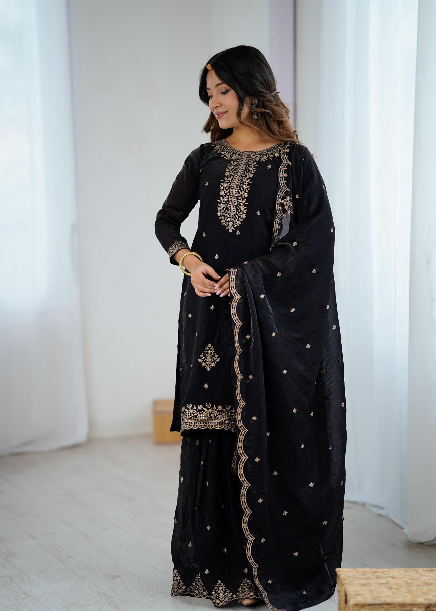 Soft Crunchy Silk Sequence Embroidered Sharara Set