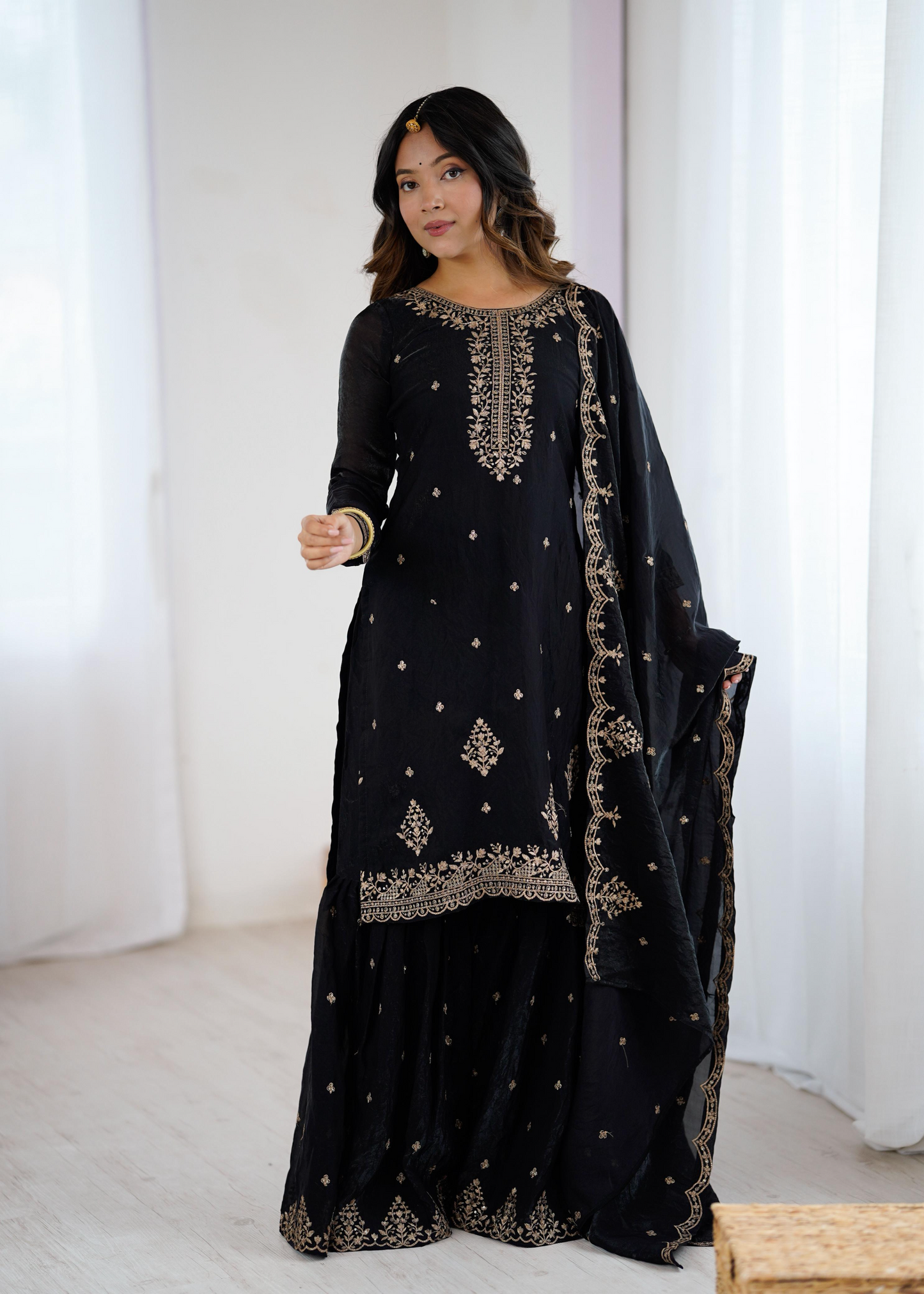 Soft Crunchy Silk Sequence Embroidered Sharara Set