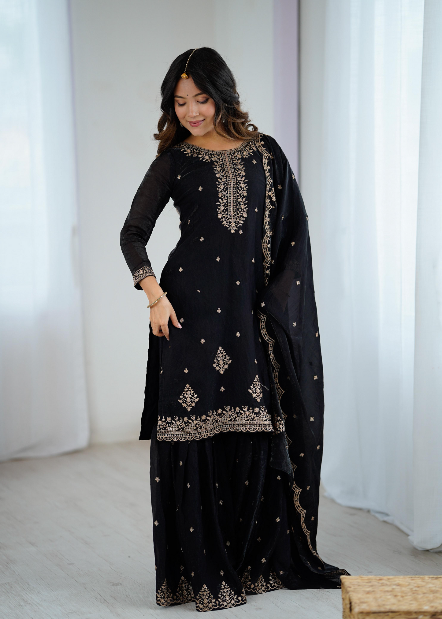 Soft Crunchy Silk Sequence Embroidered Sharara Set
