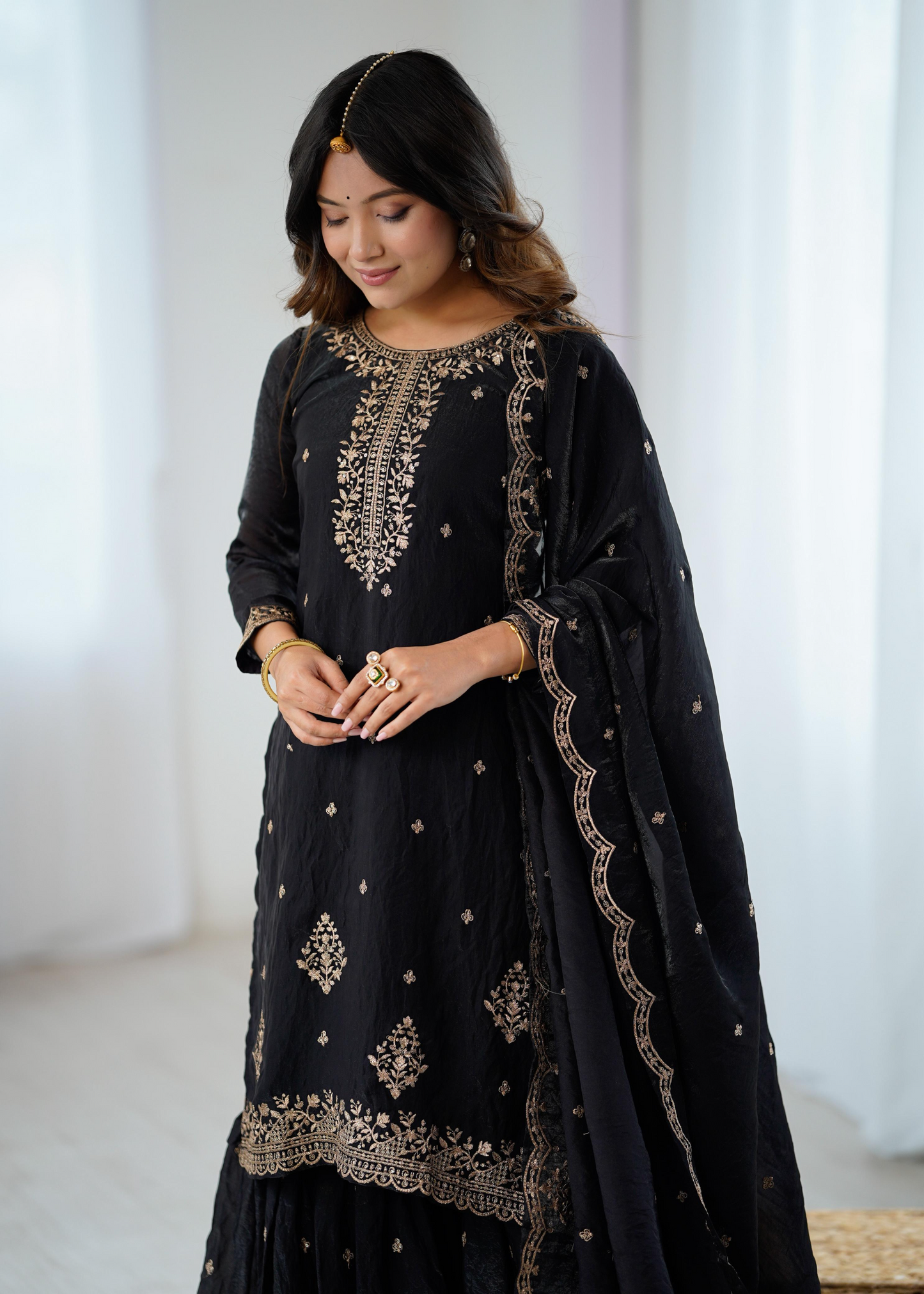Soft Crunchy Silk Sequence Embroidered Sharara Set