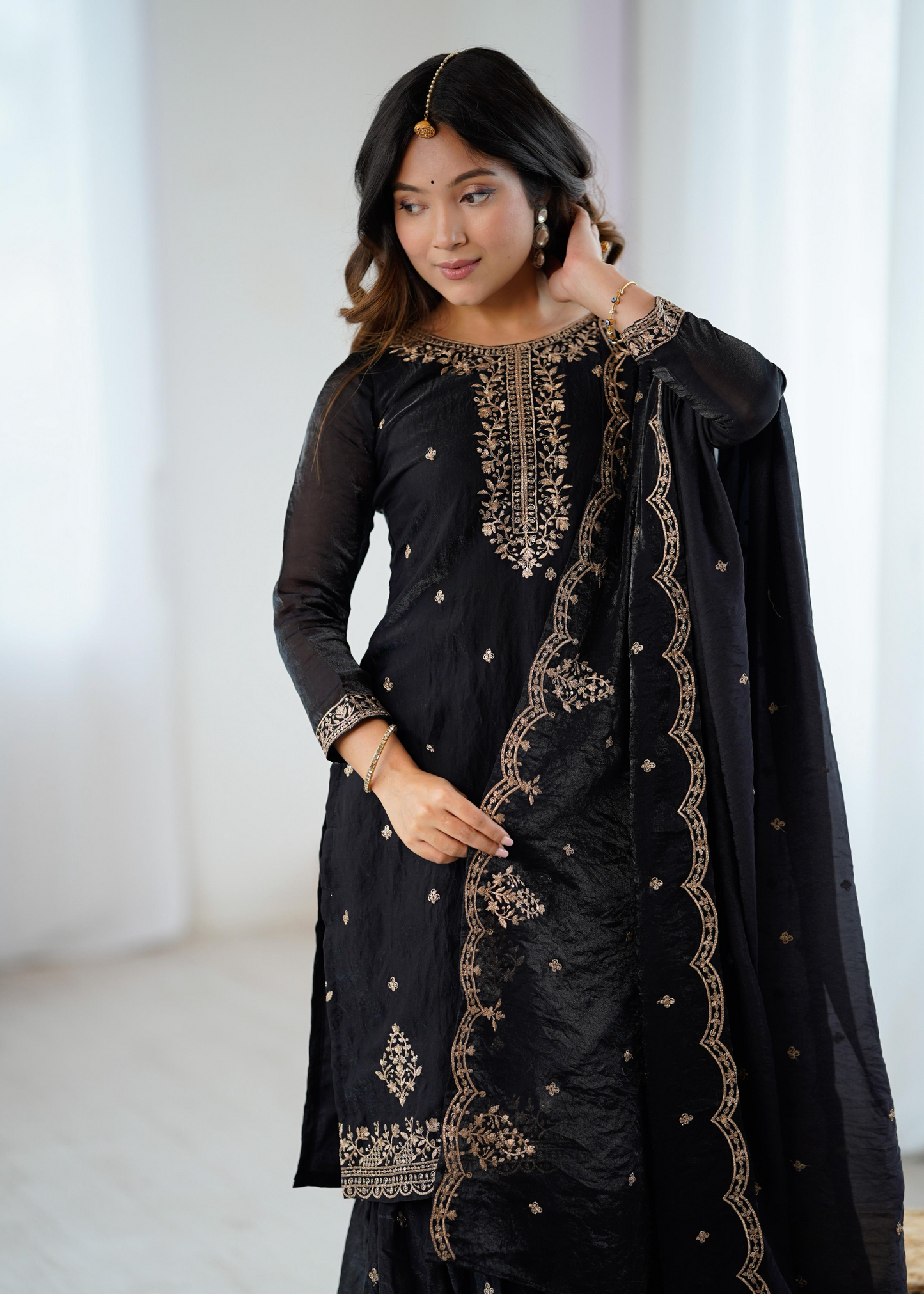 Soft Crunchy Silk Sequence Embroidered Sharara Set
