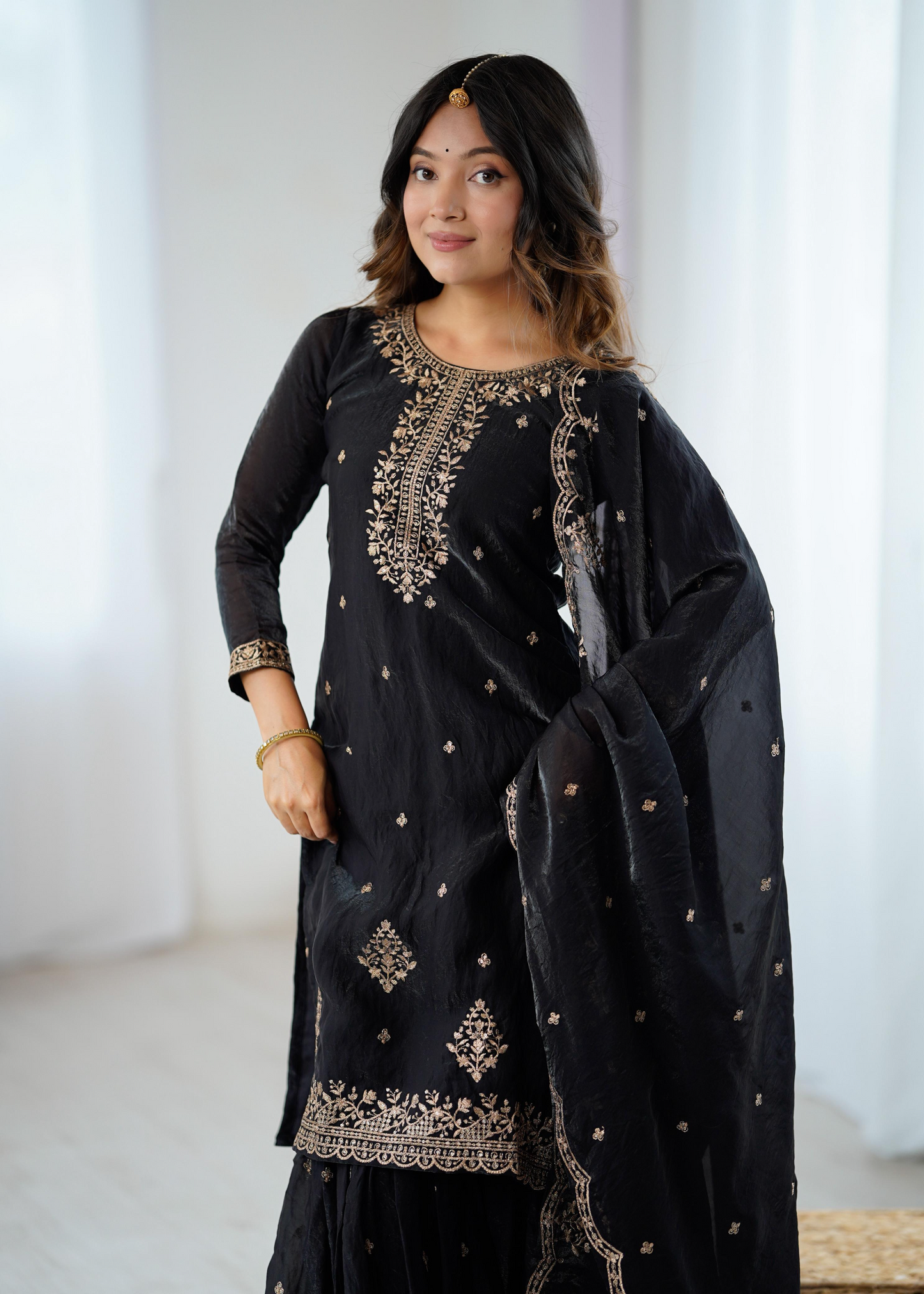 Soft Crunchy Silk Sequence Embroidered Sharara Set