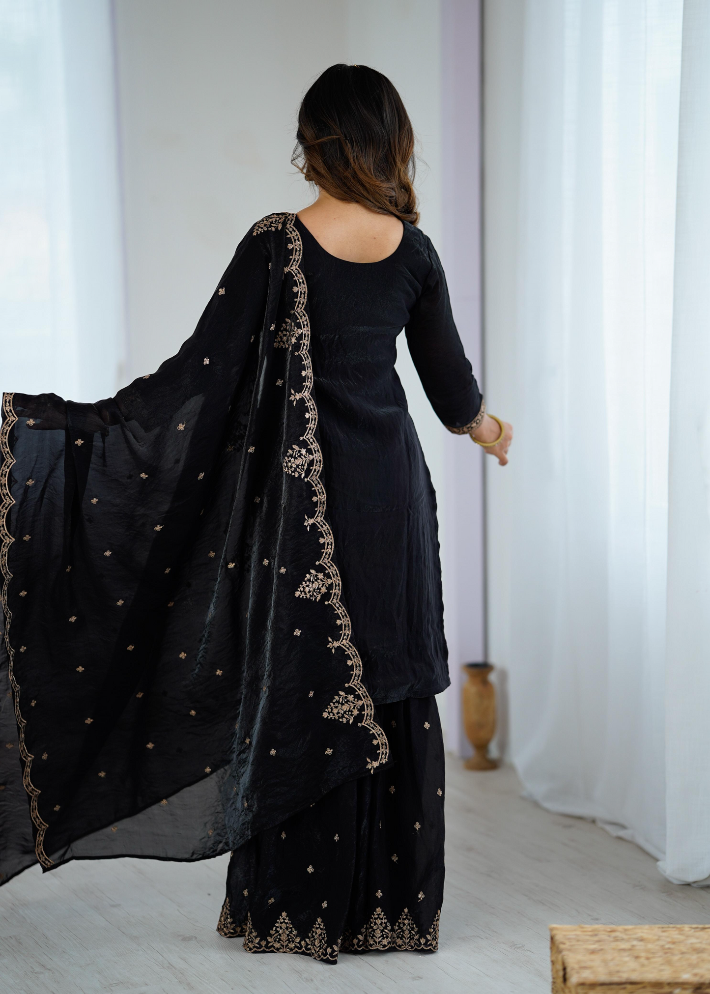 Soft Crunchy Silk Sequence Embroidered Sharara Set