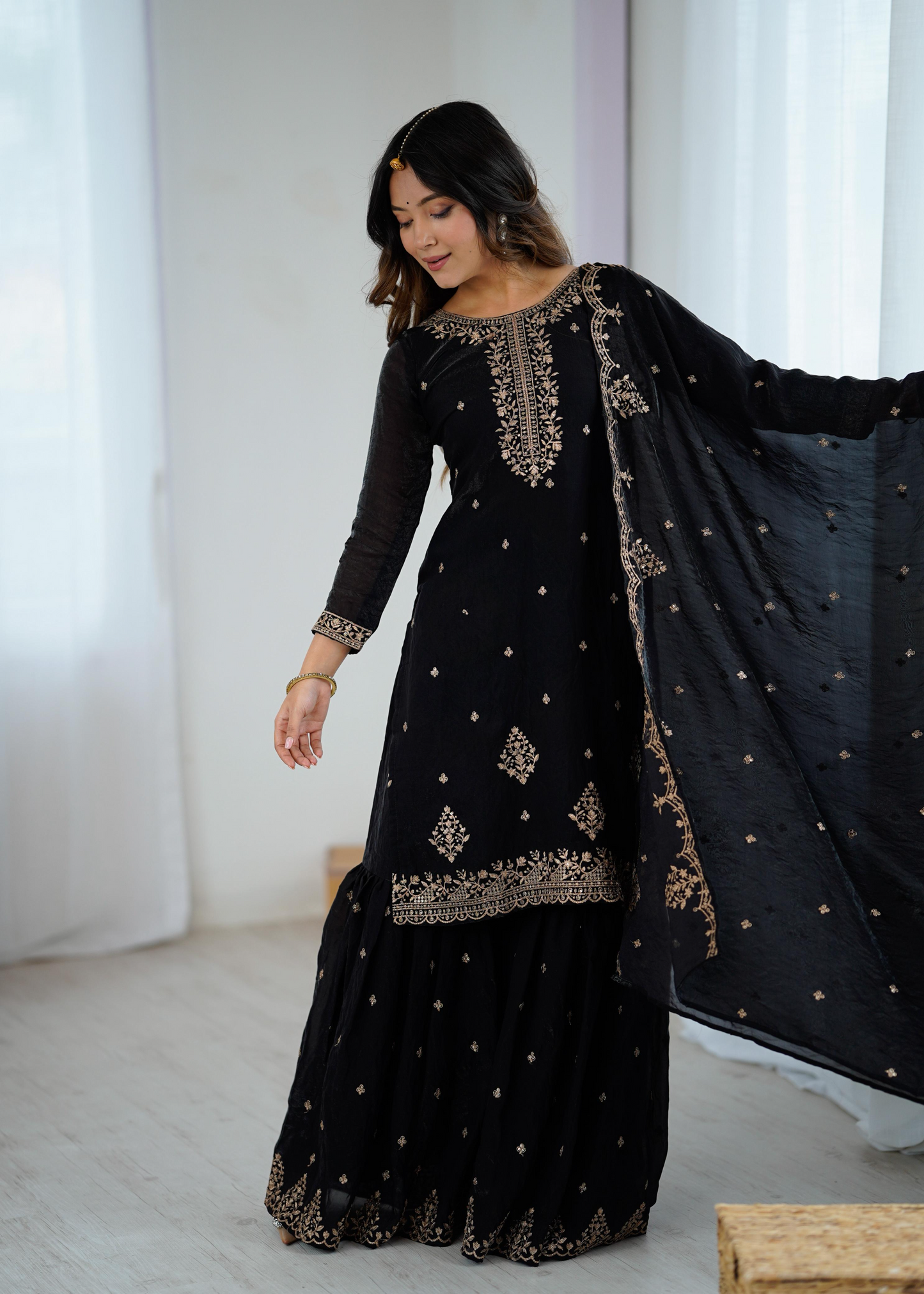 Soft Crunchy Silk Sequence Embroidered Sharara Set