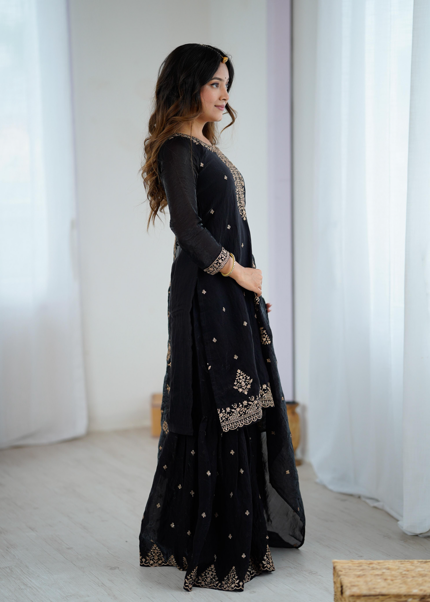 Soft Crunchy Silk Sequence Embroidered Sharara Set