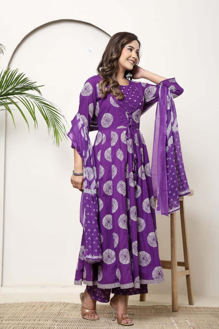 Purple Cotton Anarkali Suit Set