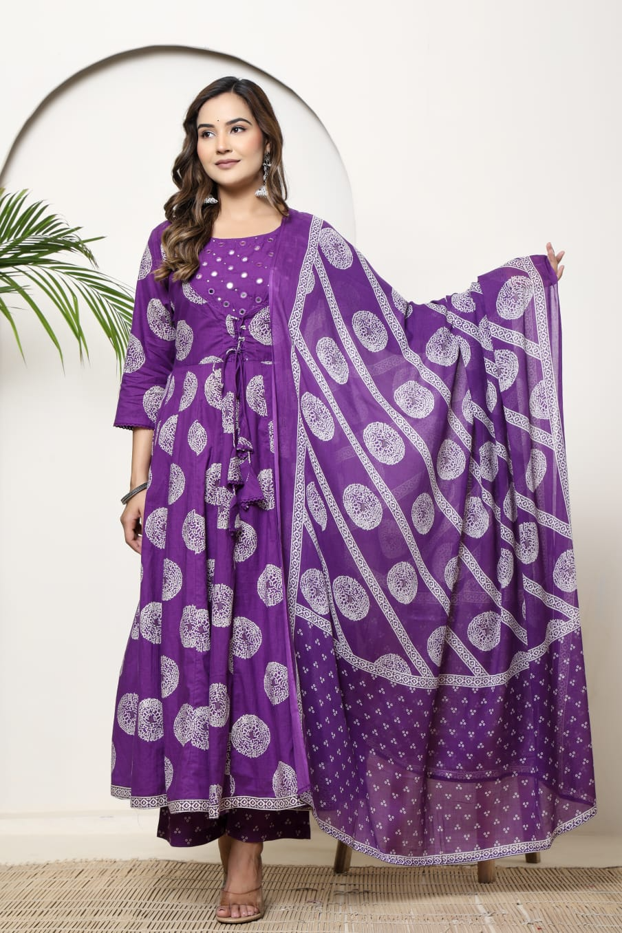 Purple Cotton Anarkali Suit Set