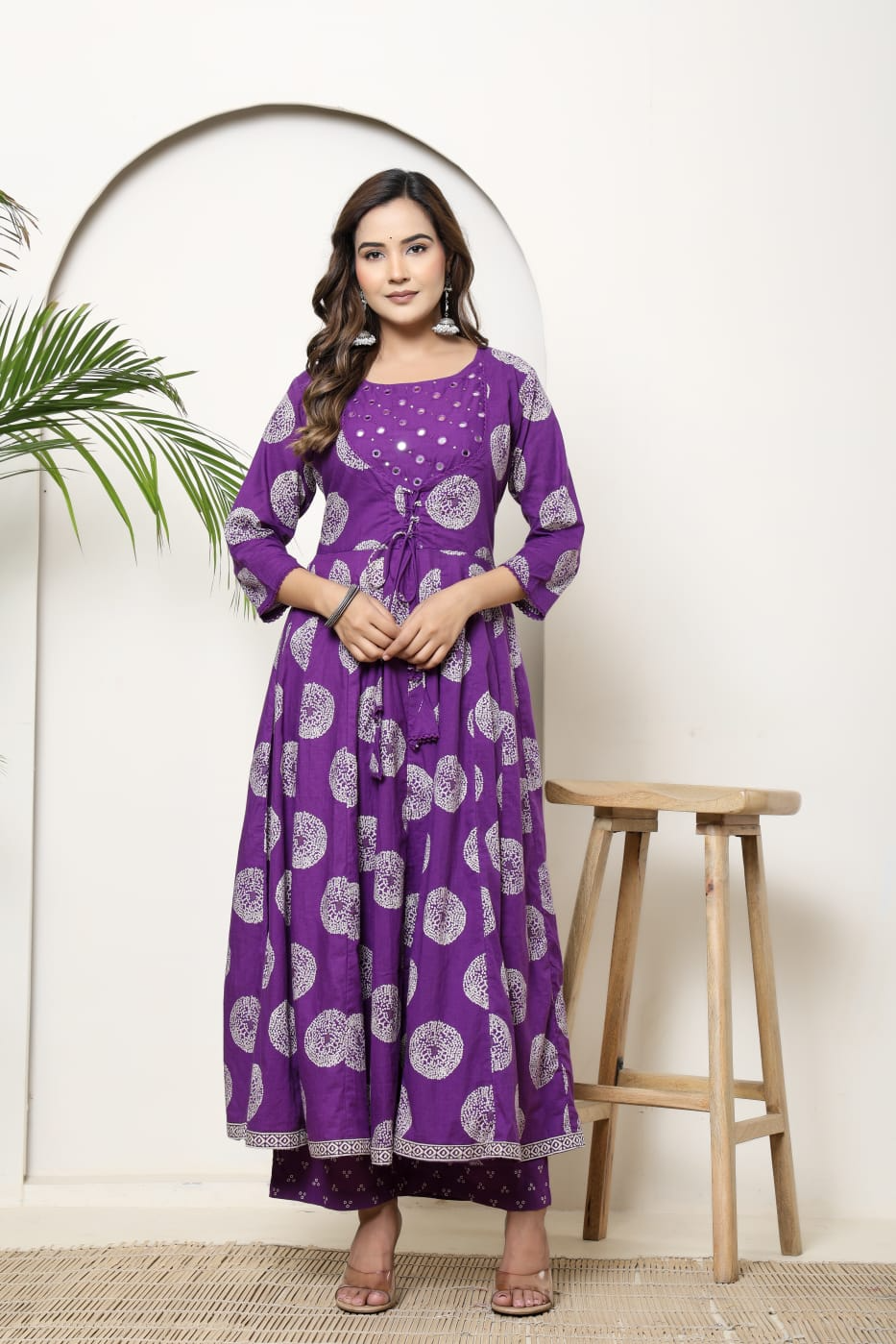 Purple Cotton Anarkali Suit Set