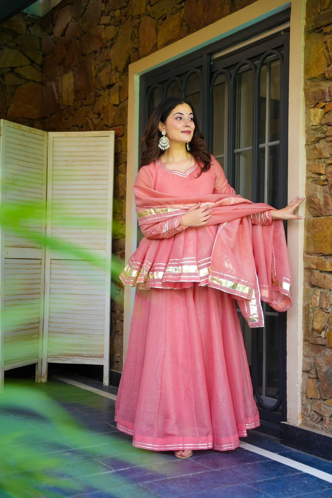 Tabby Organza Shimmering Petal Sharara Suit Set
