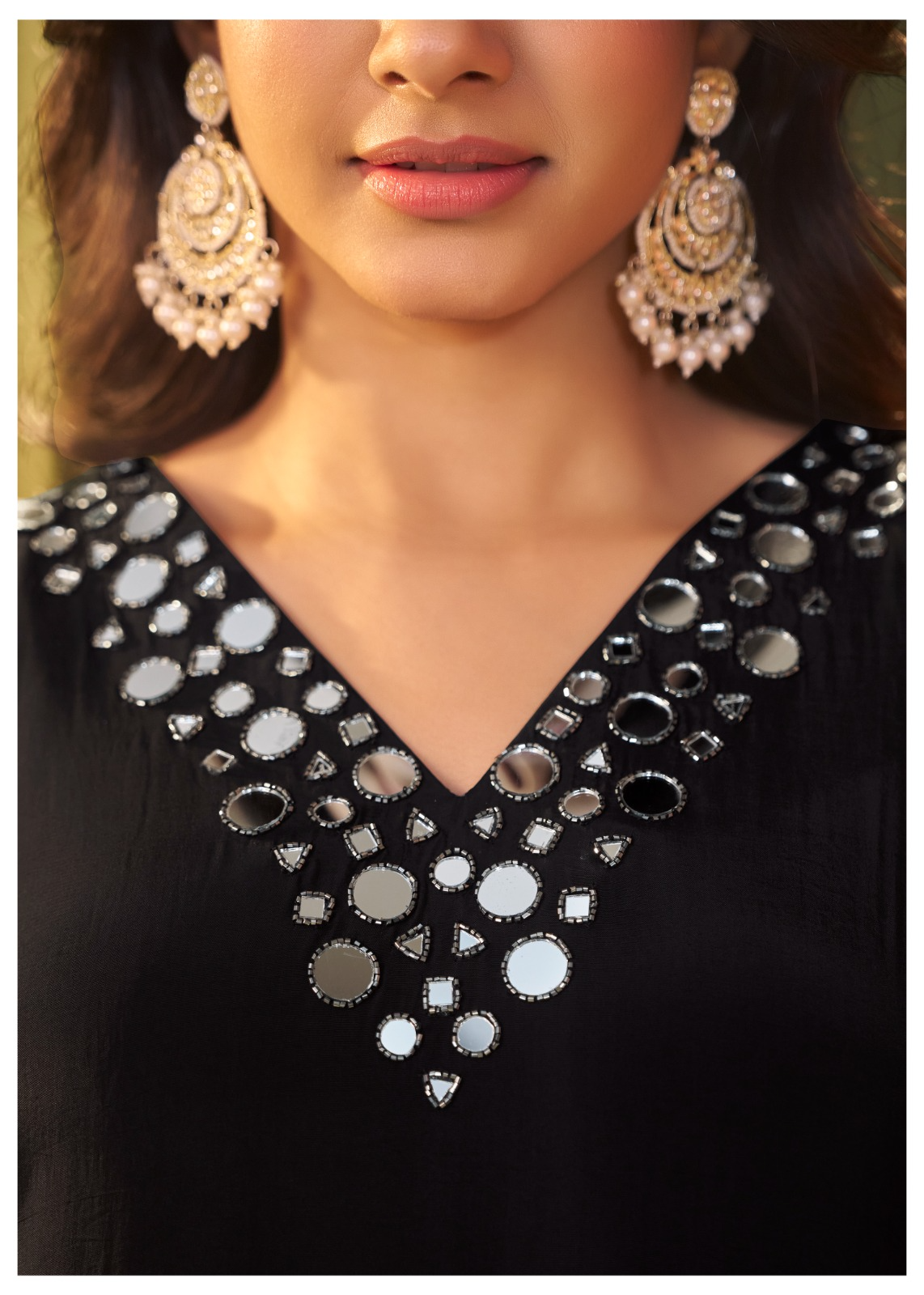 Black Festive A-line Suit Set