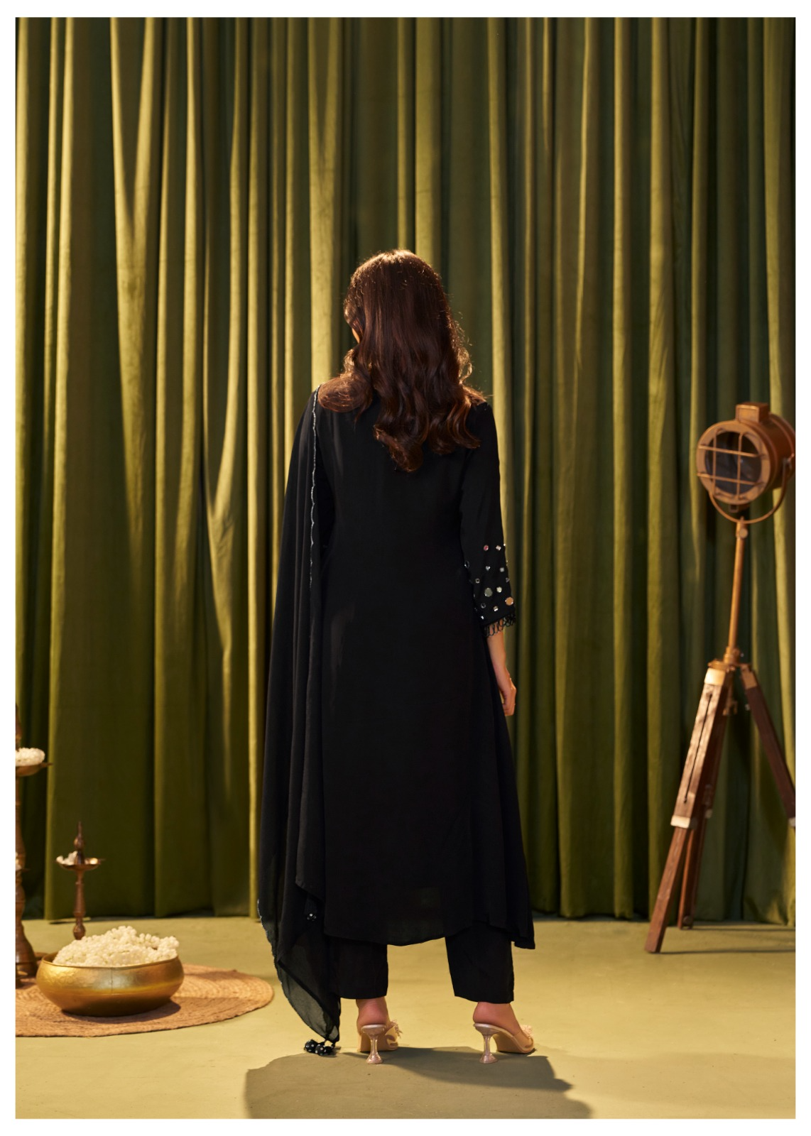 Black Festive A-line Suit Set