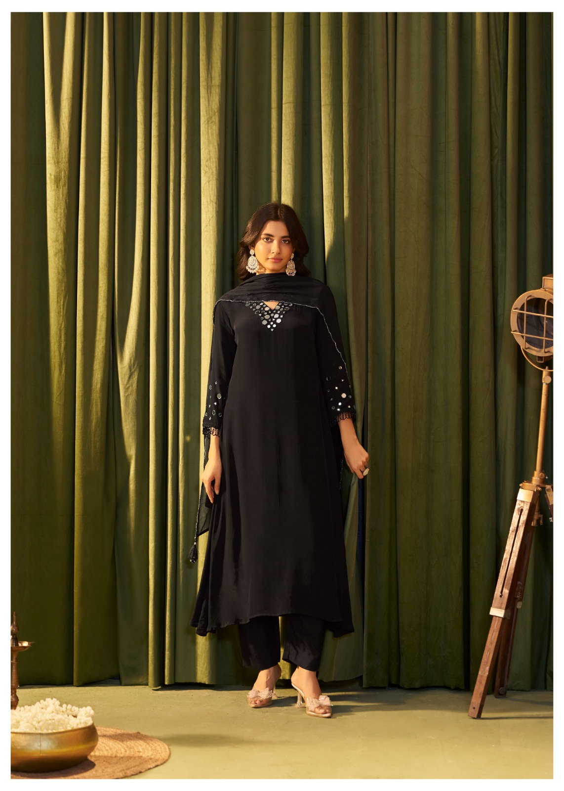 Black Festive A-line Suit Set