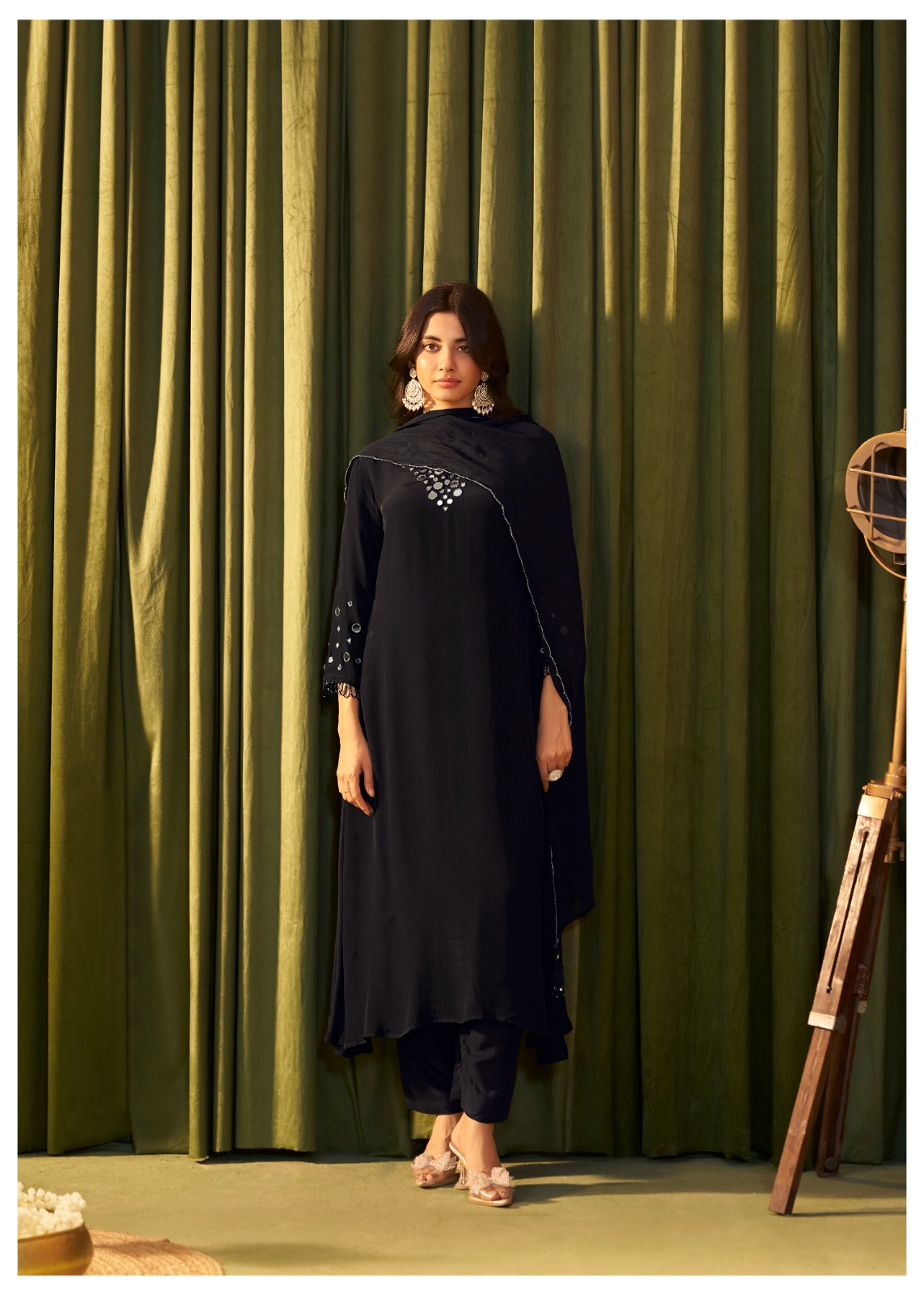 Black Festive A-line Suit Set