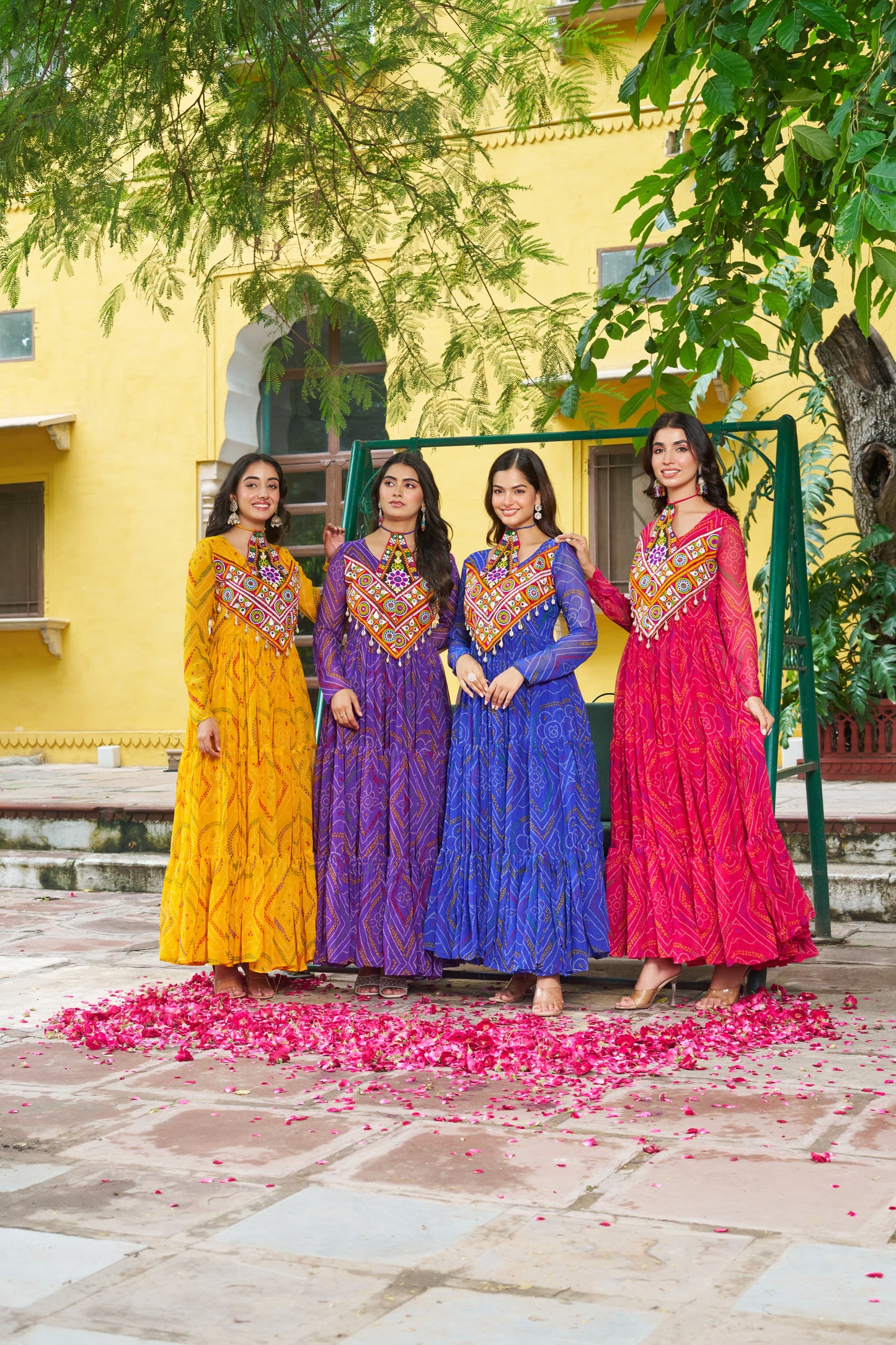 Purple Georgette Kutchi Bandhani Patch Work Gown