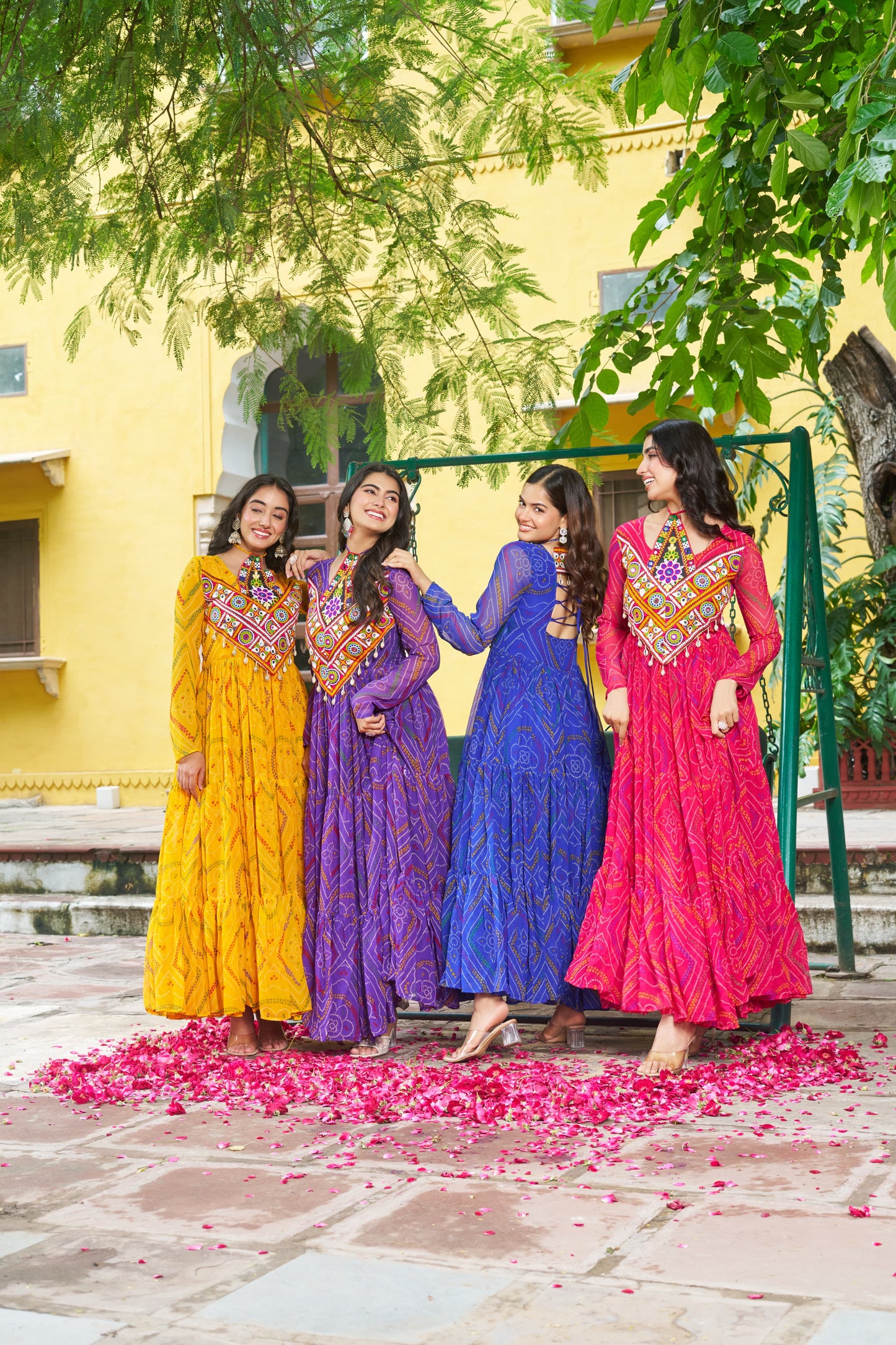 Purple Georgette Kutchi Bandhani Patch Work Gown