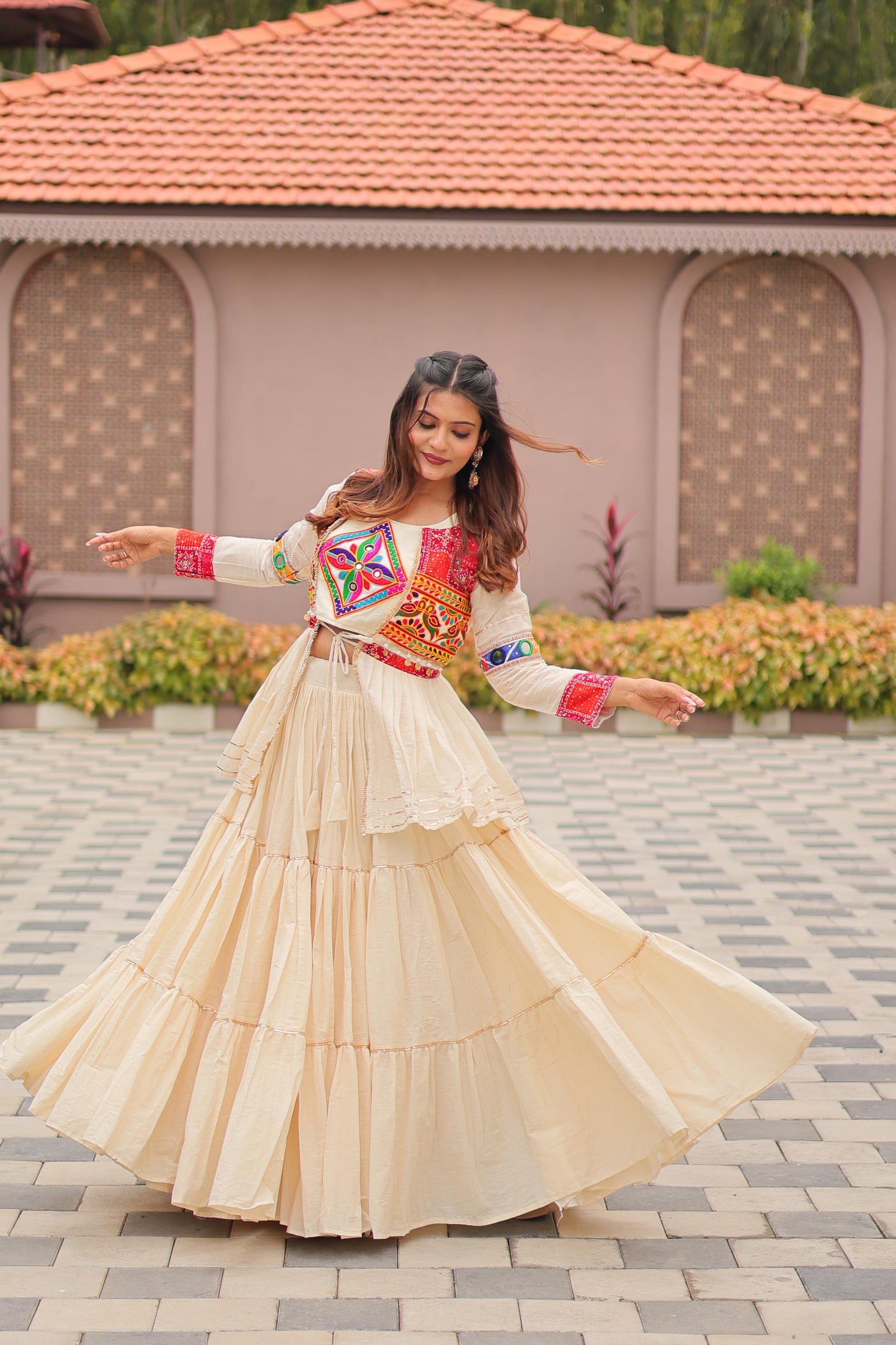 Cotton Gamthi Lehenga Choli With Upper Coat
