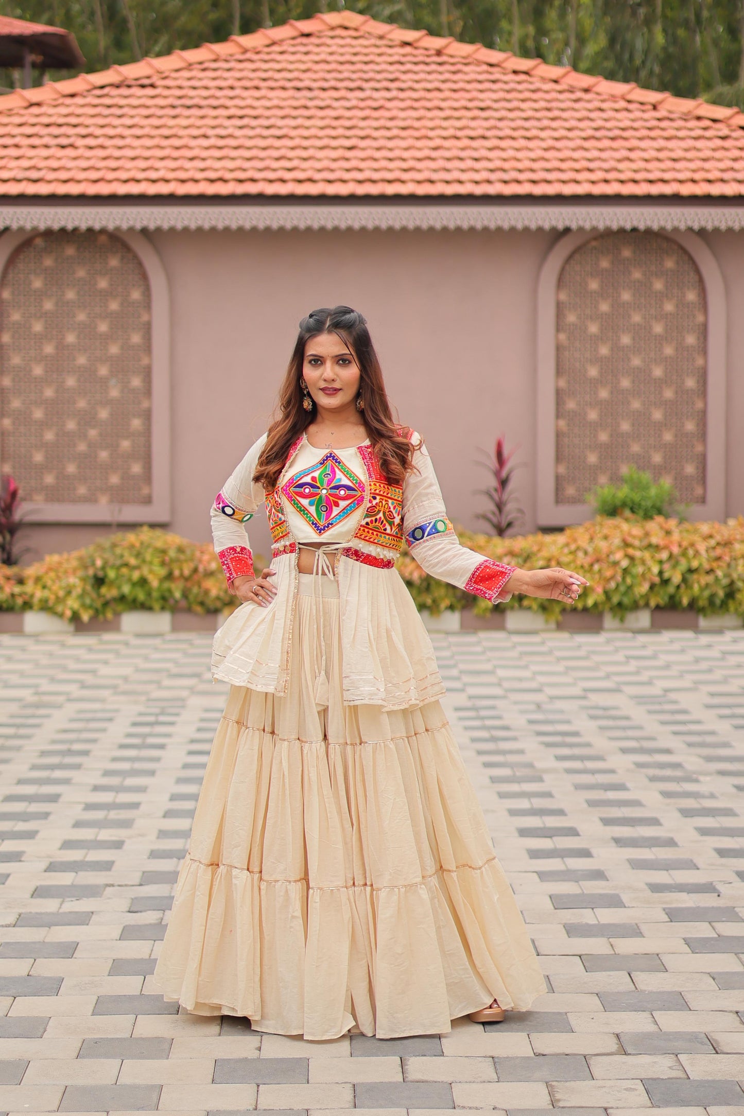 Cotton Gamthi Lehenga Choli With Upper Coat