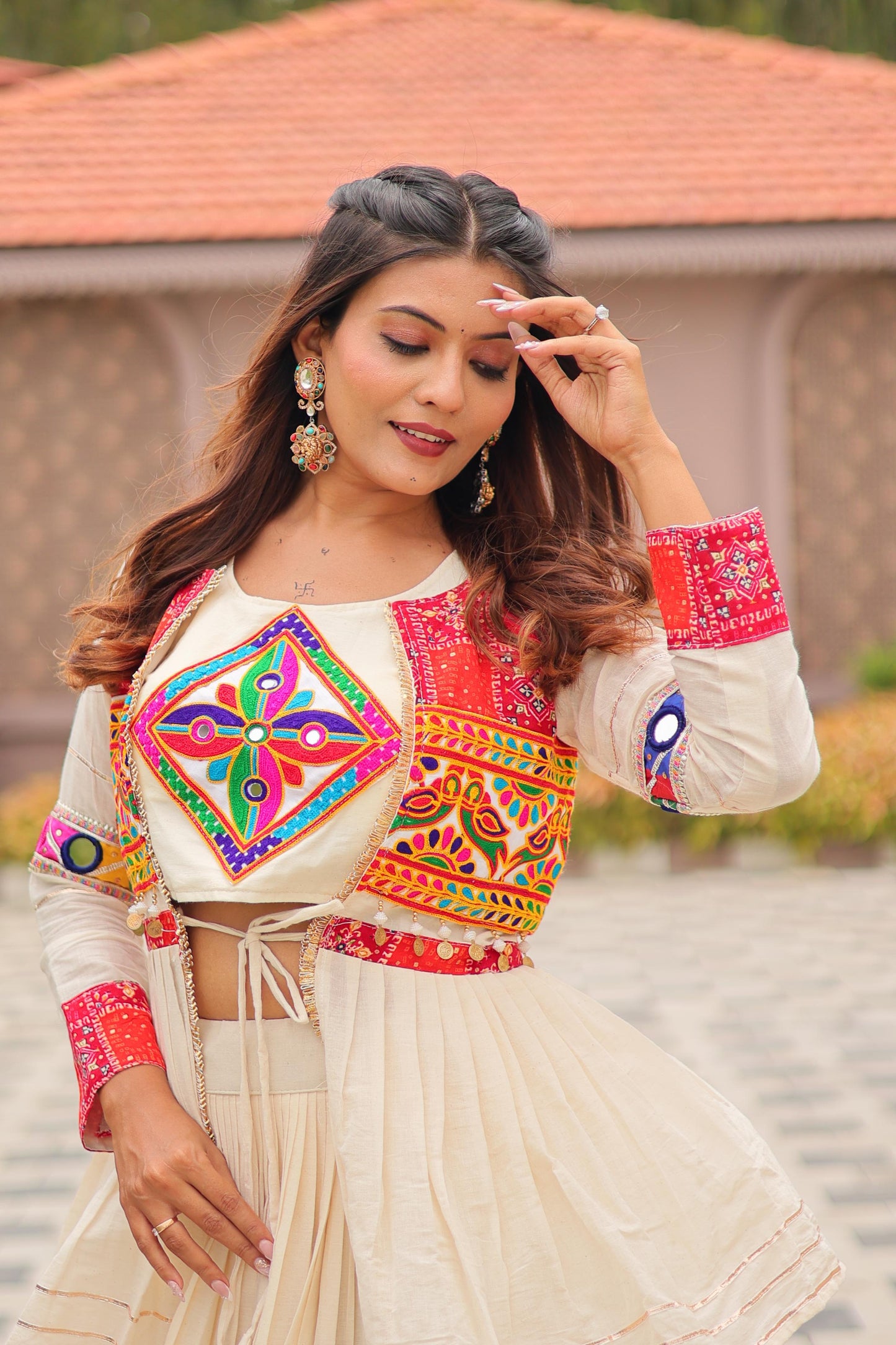 Cotton Gamthi Lehenga Choli With Upper Coat
