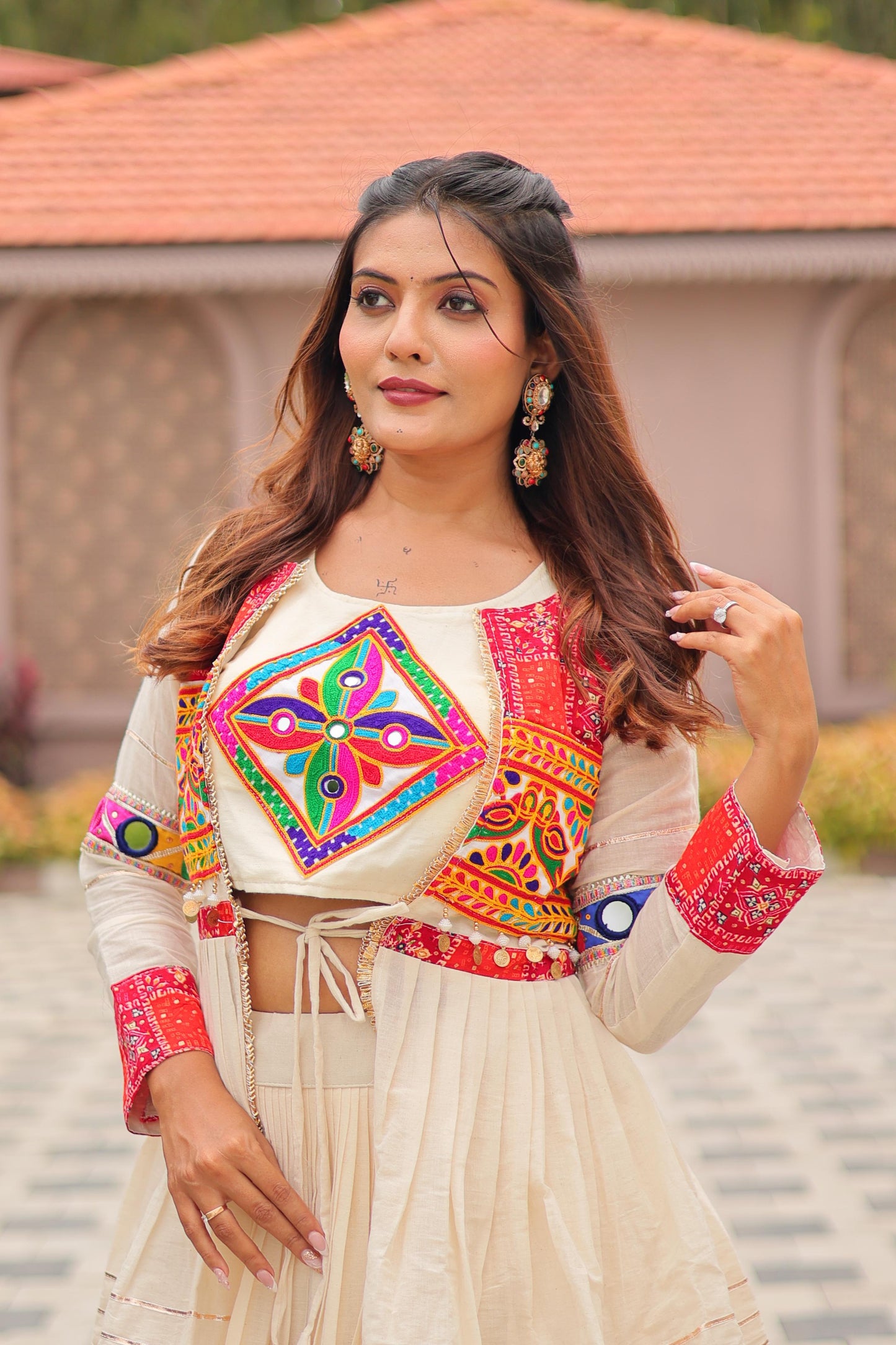 Cotton Gamthi Lehenga Choli With Upper Coat