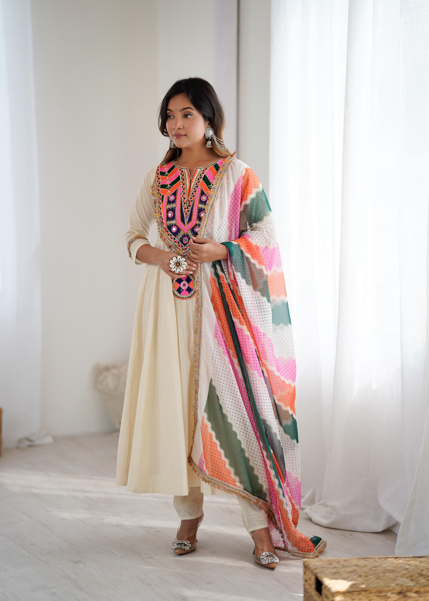 Khadi Cotton Sequence Embroidered Festive Anarkali Suit