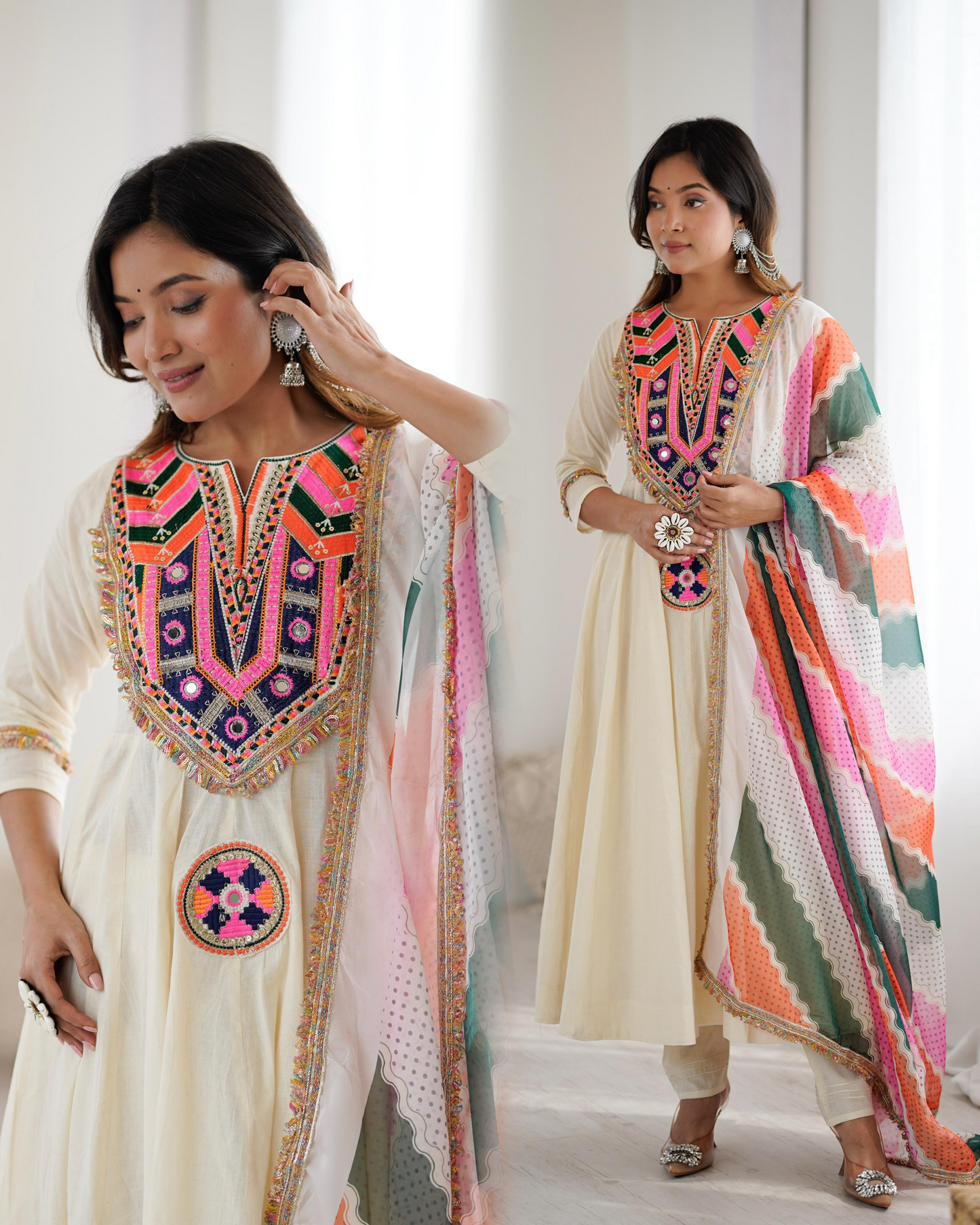 Khadi Cotton Sequence Embroidered Festive Anarkali Suit