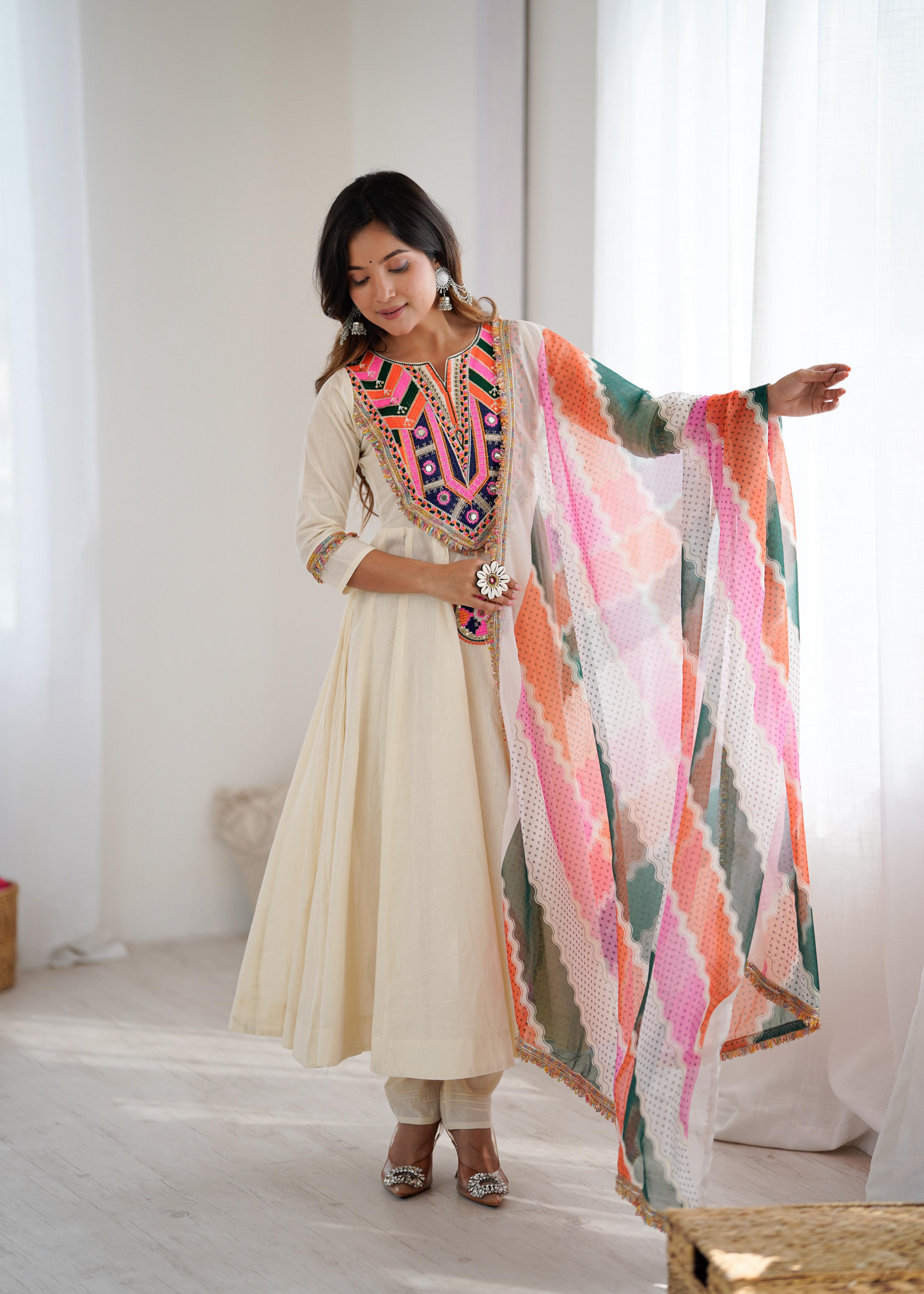 Khadi Cotton Sequence Embroidered Festive Anarkali Suit