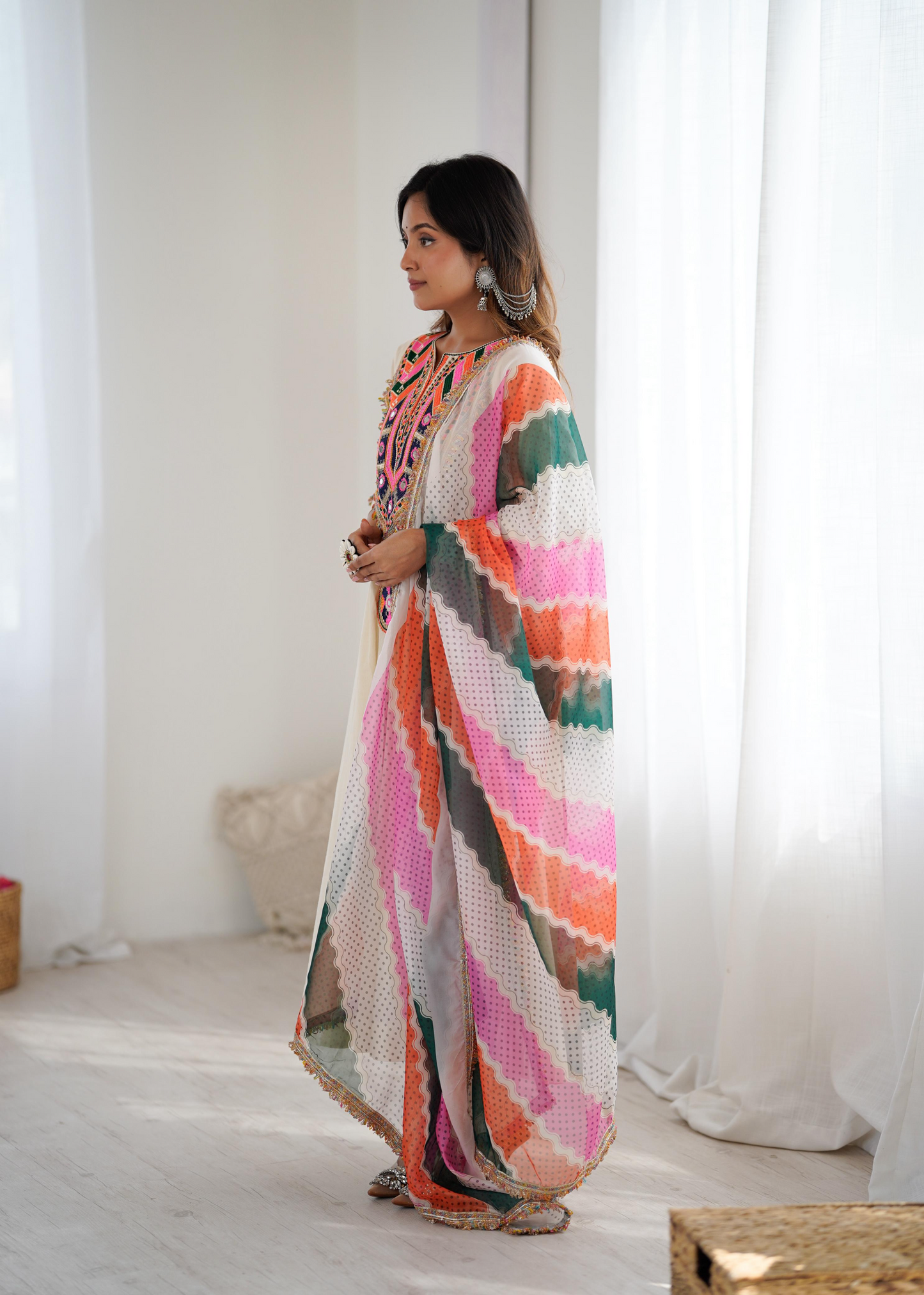 Khadi Cotton Sequence Embroidered Festive Anarkali Suit