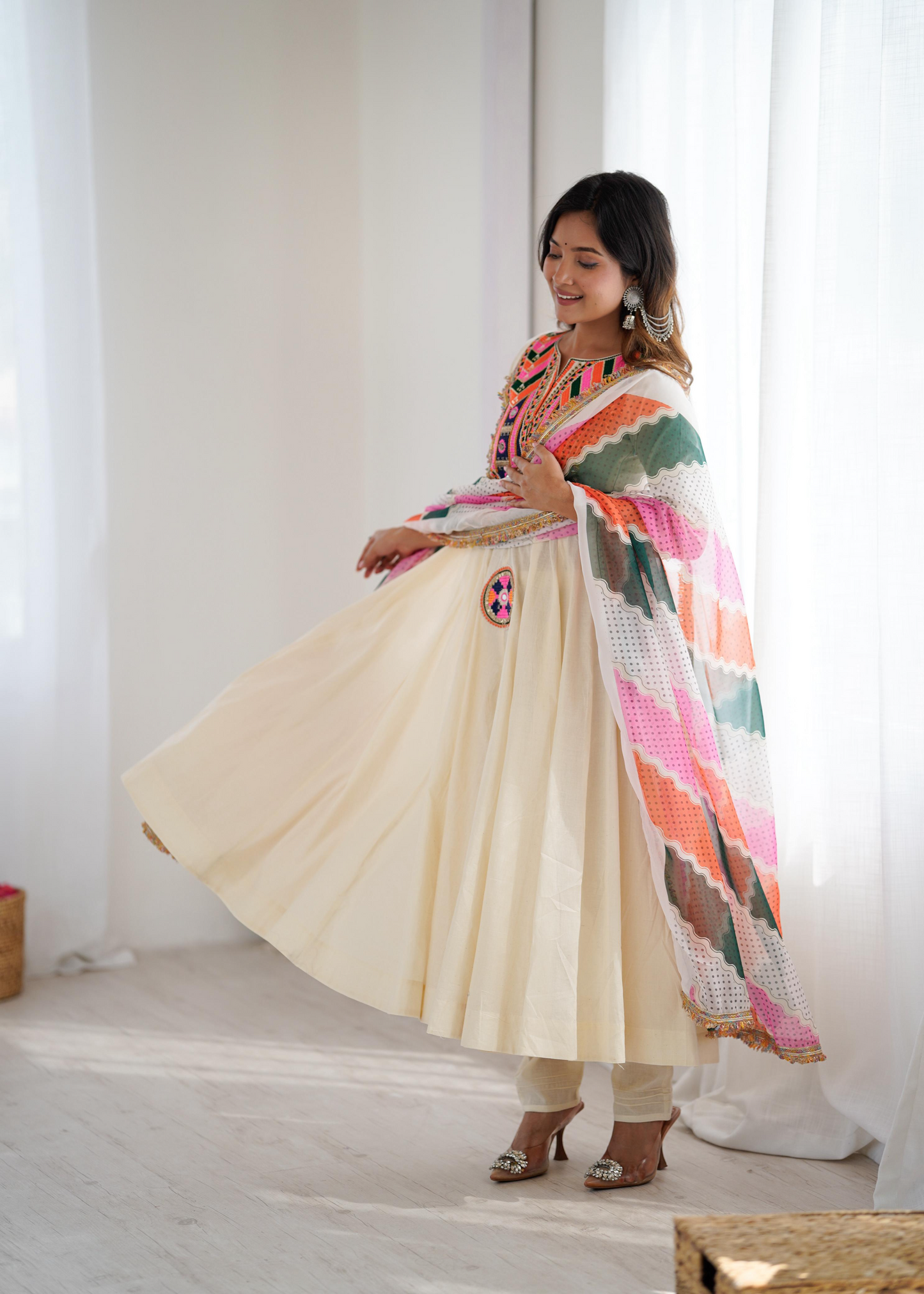 Khadi Cotton Sequence Embroidered Festive Anarkali Suit