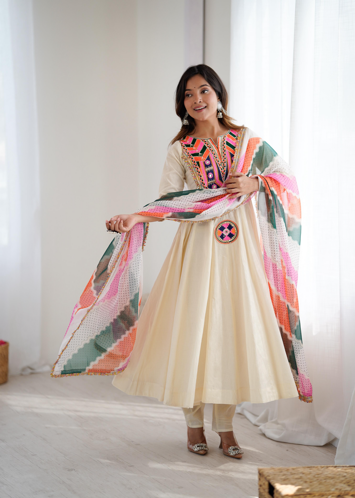 Khadi Cotton Sequence Embroidered Festive Anarkali Suit