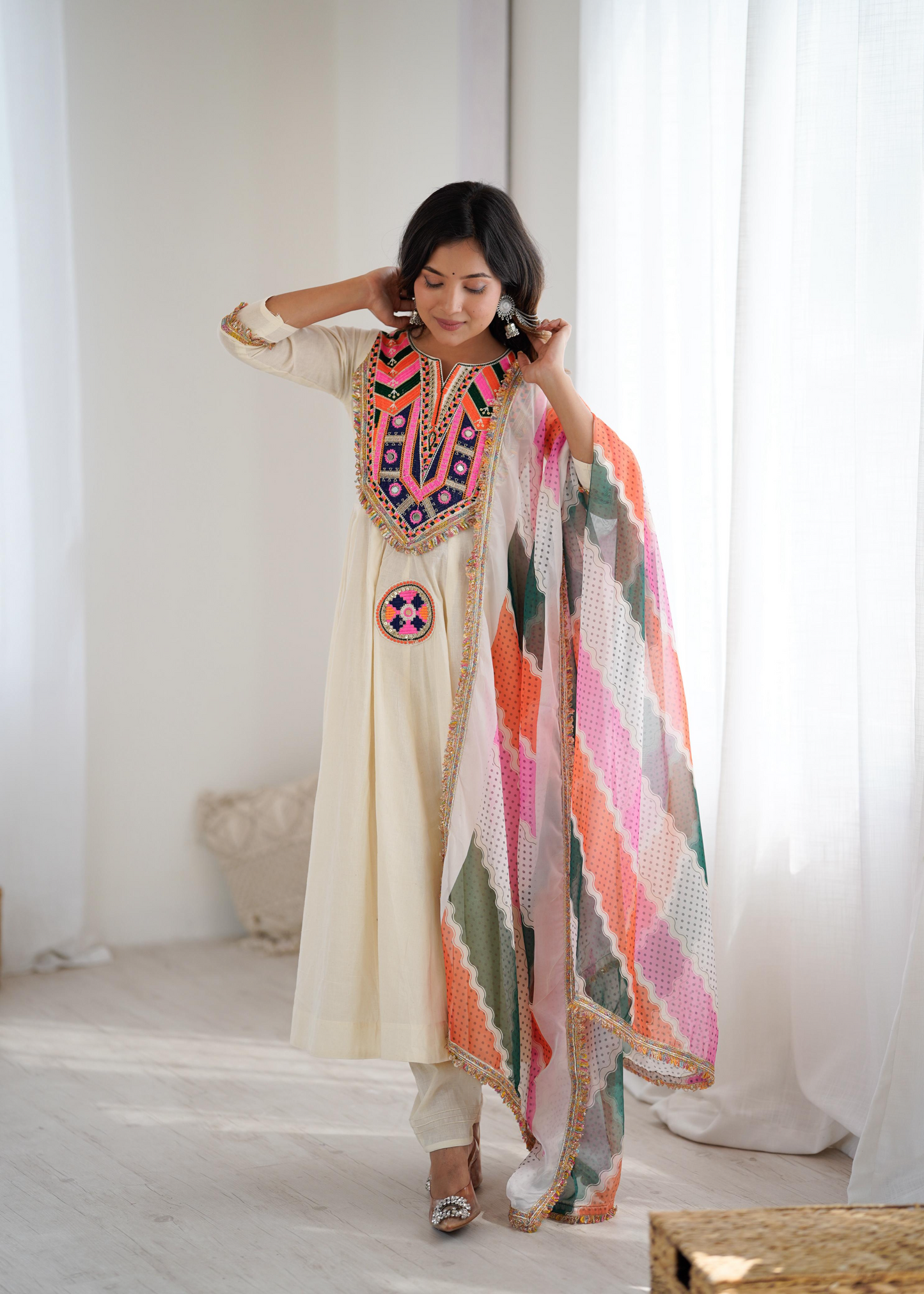 Khadi Cotton Sequence Embroidered Festive Anarkali Suit