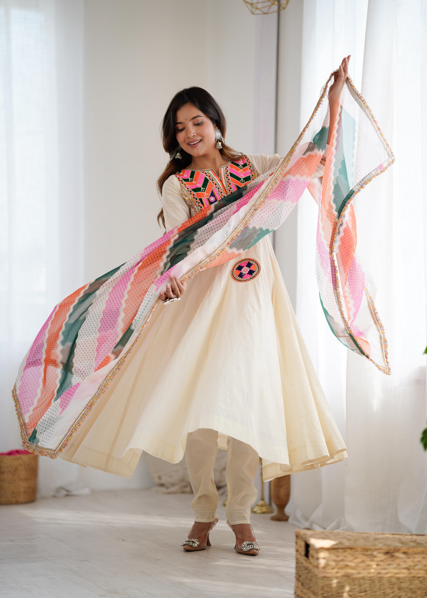 Khadi Cotton Sequence Embroidered Festive Anarkali Suit