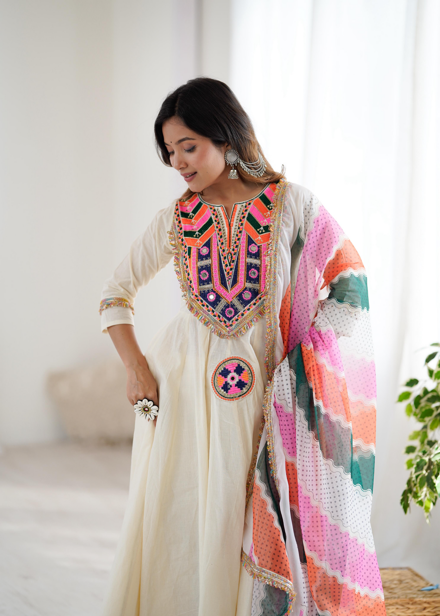 Khadi Cotton Sequence Embroidered Festive Anarkali Suit