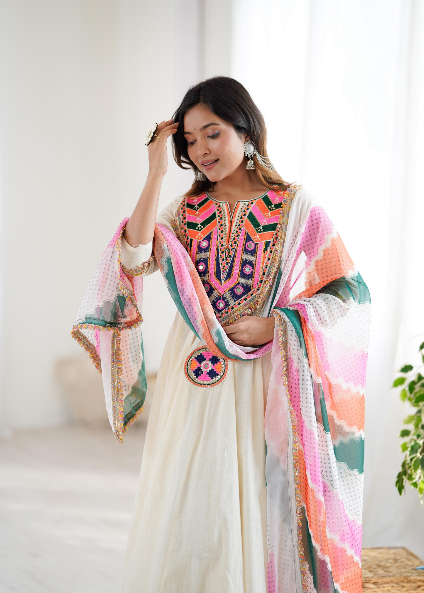 Khadi Cotton Sequence Embroidered Festive Anarkali Suit