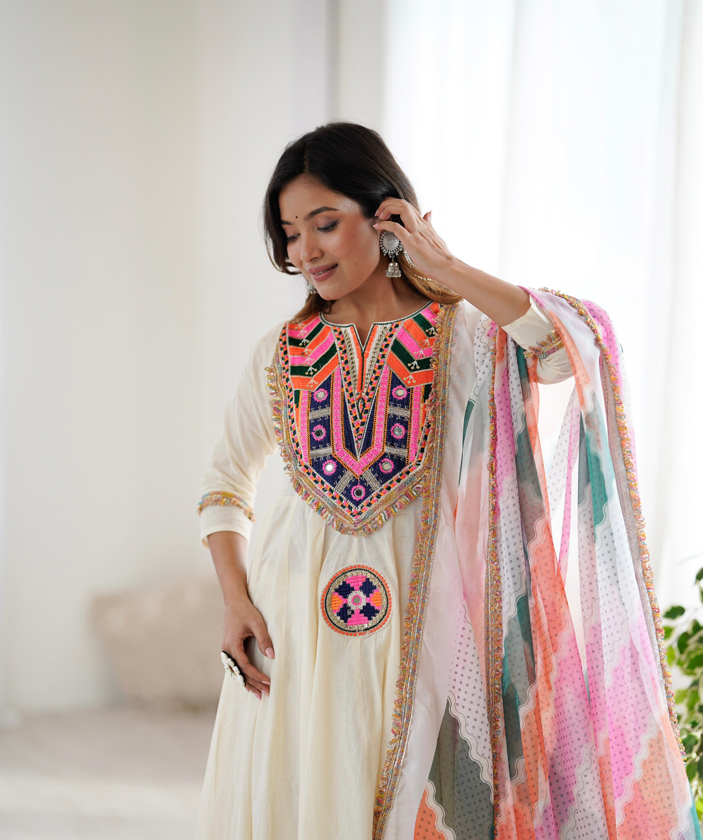 Khadi Cotton Sequence Embroidered Festive Anarkali Suit
