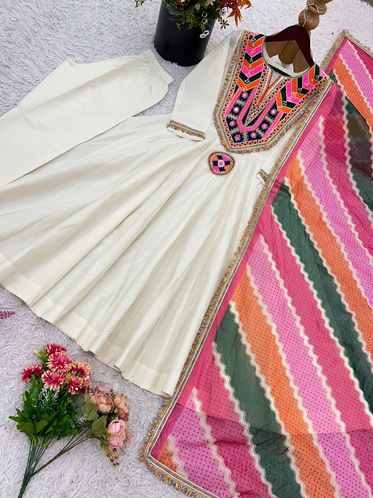 Khadi Cotton Sequence Embroidered Festive Anarkali Suit