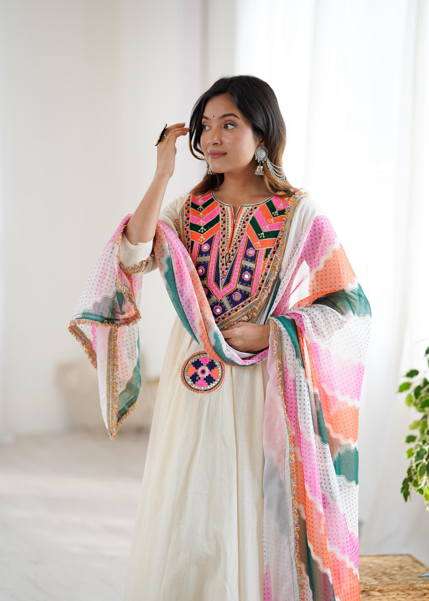 Khadi Cotton Sequence Embroidered Festive Anarkali Suit