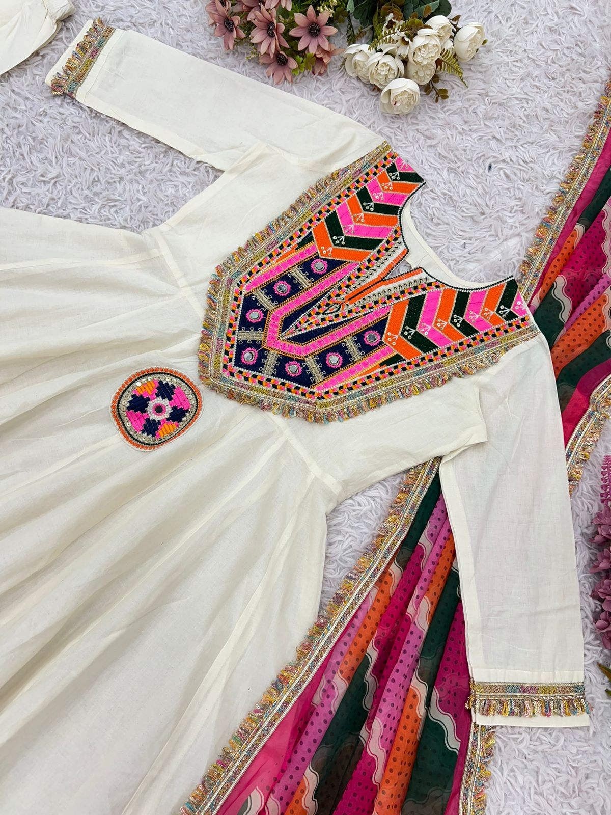 Khadi Cotton Sequence Embroidered Festive Anarkali Suit