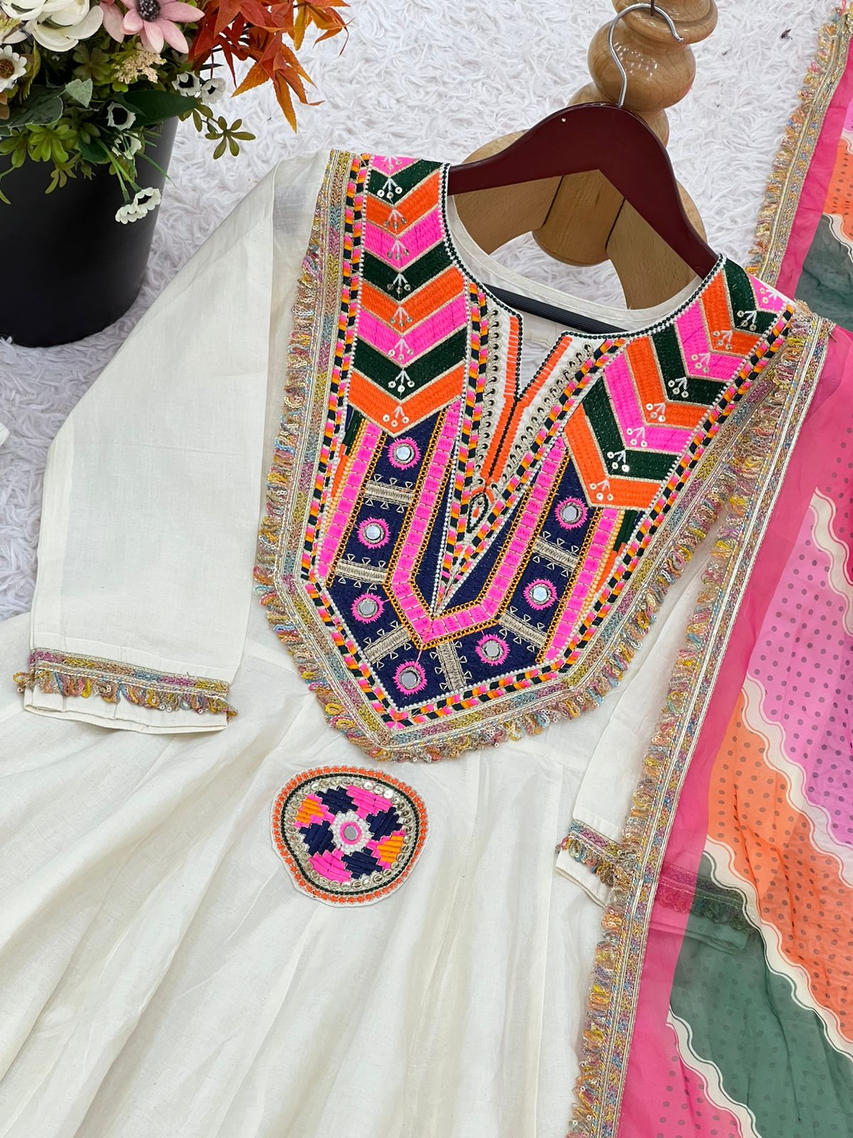 Khadi Cotton Sequence Embroidered Festive Anarkali Suit