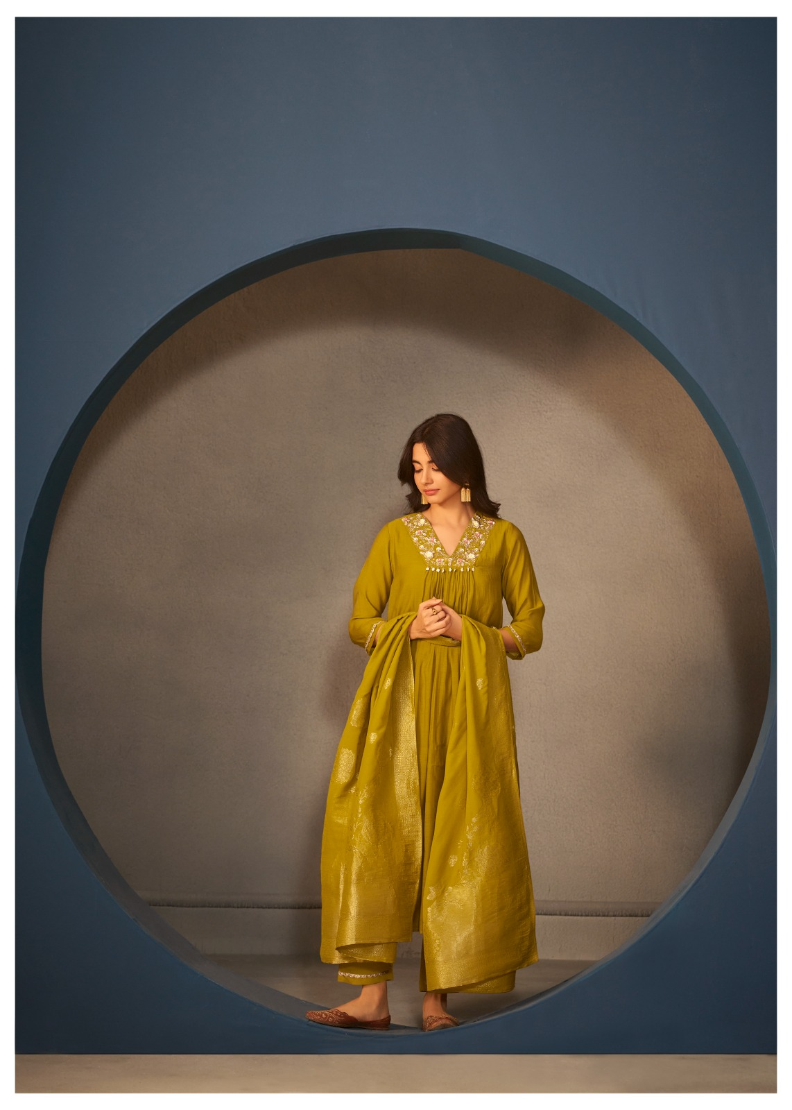 Mustard Chanderi Festive Suit Set