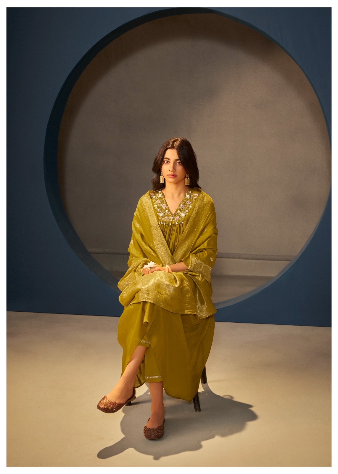 Mustard Chanderi Festive Suit Set